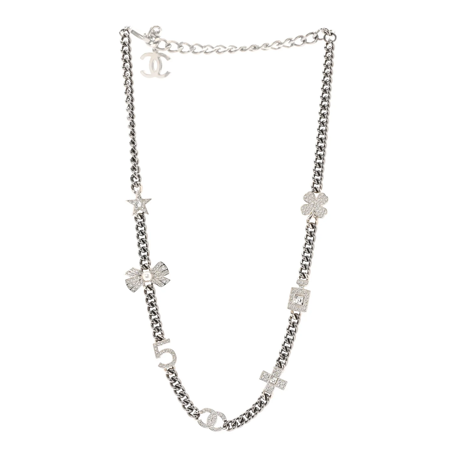 Ruthenium Crystal Chain CC Lucky Charms Choker Silver - Image 3