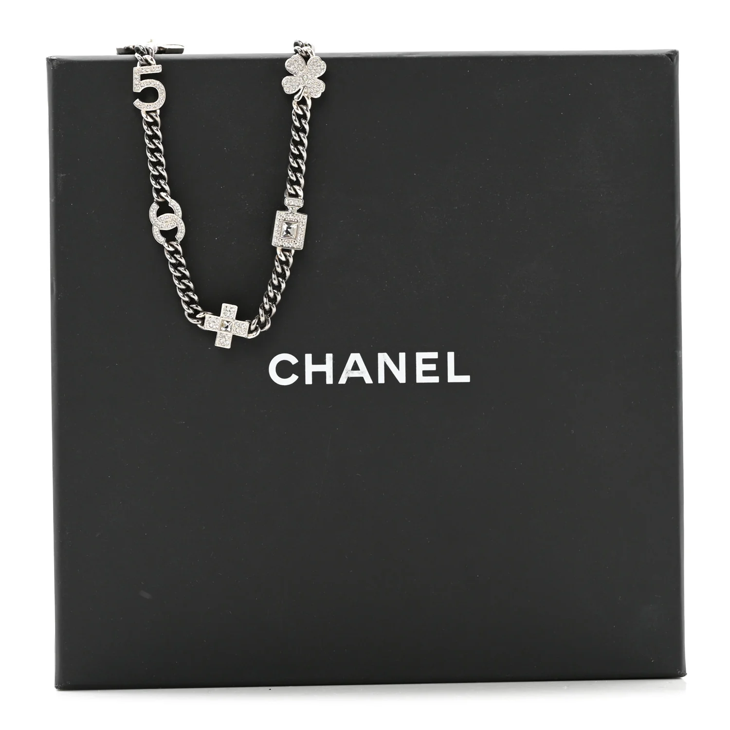 Ruthenium Crystal Chain CC Lucky Charms Choker Silver - Image 6
