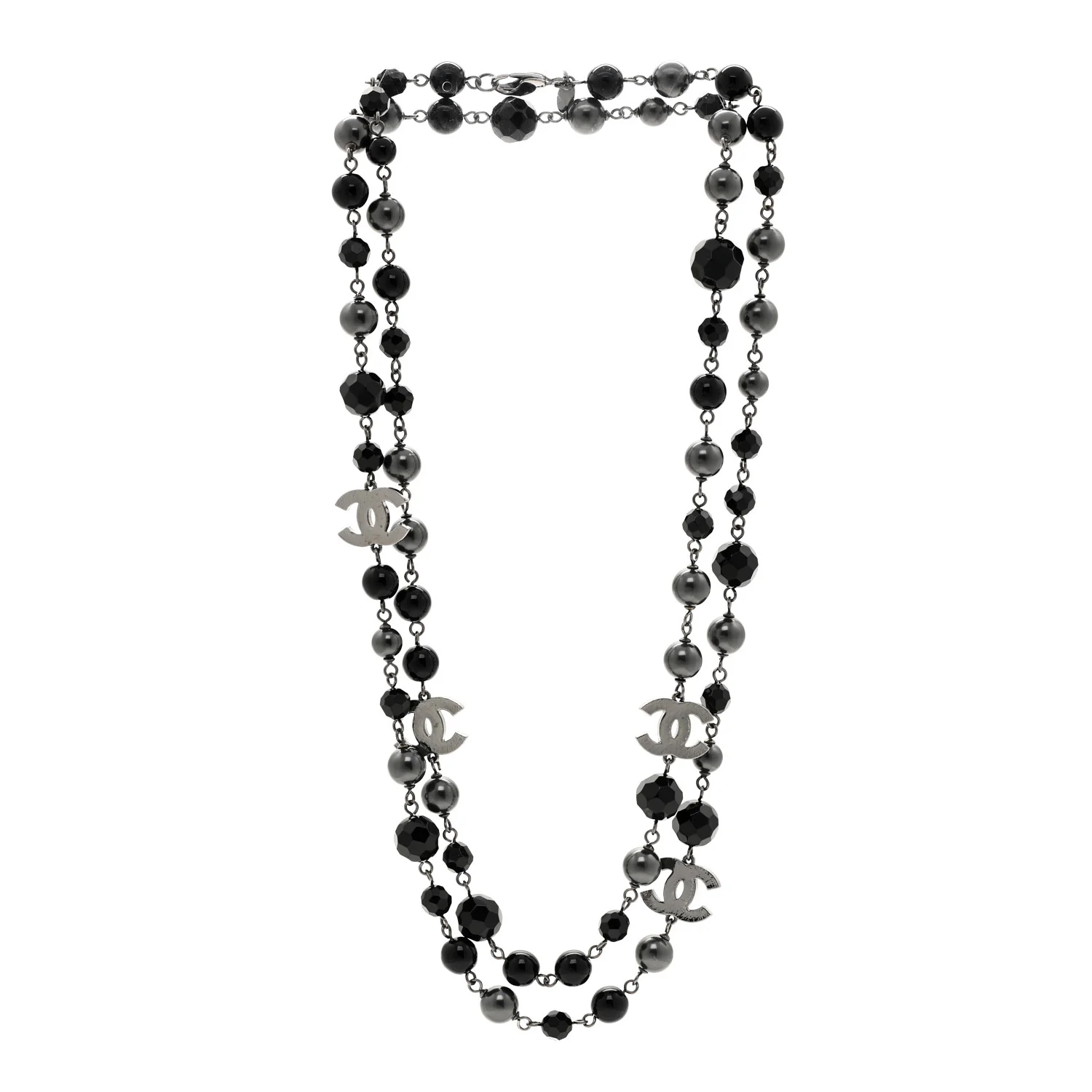 Ruthenium Pearl Beaded CC Long Necklace Black - Image 3