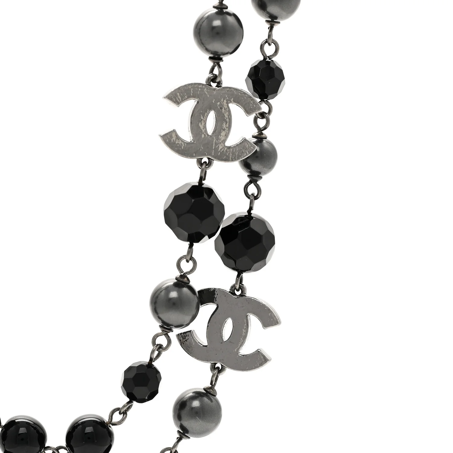 Ruthenium Pearl Beaded CC Long Necklace Black - Image 4