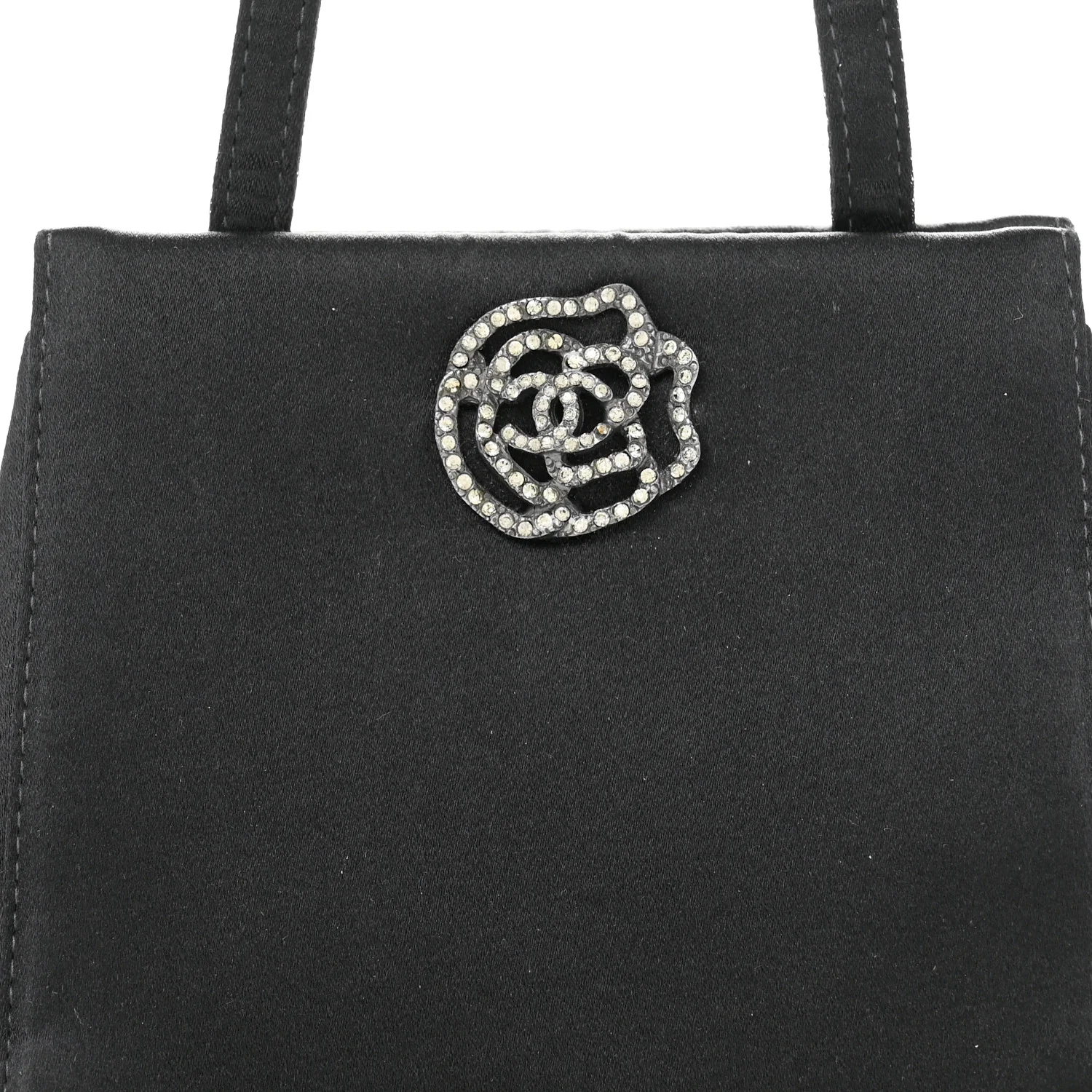 Satin Crystal Small Camellia Evening Bag Black - Image 8