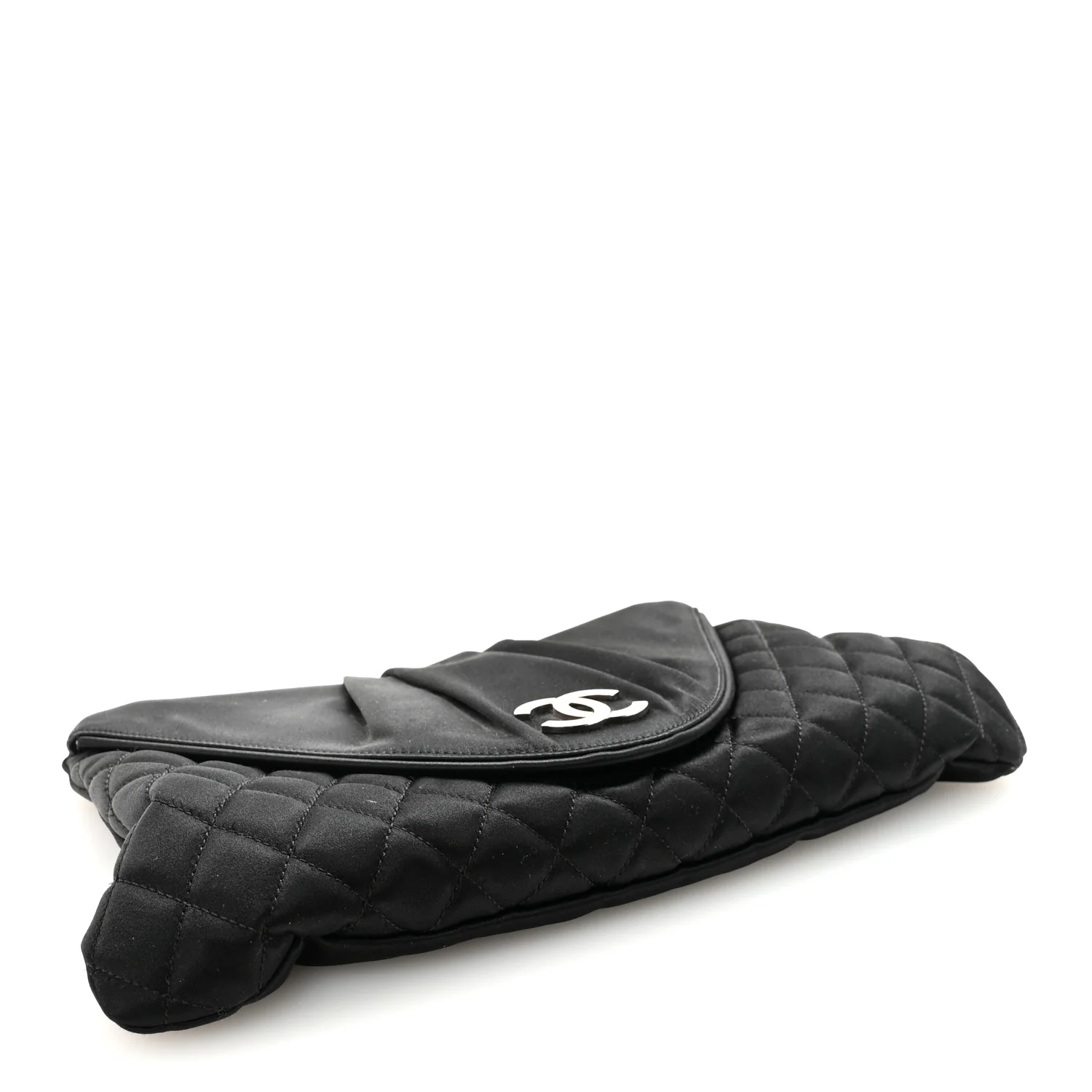 Satin Quilted Half Moon Clutch  Black - Image 4