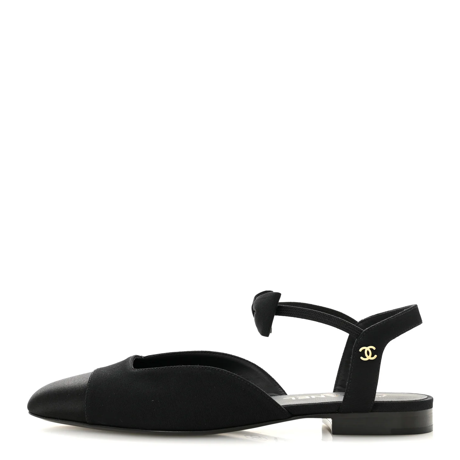 Satin Slingback Cap Toe Bow Flats 39.5 Black