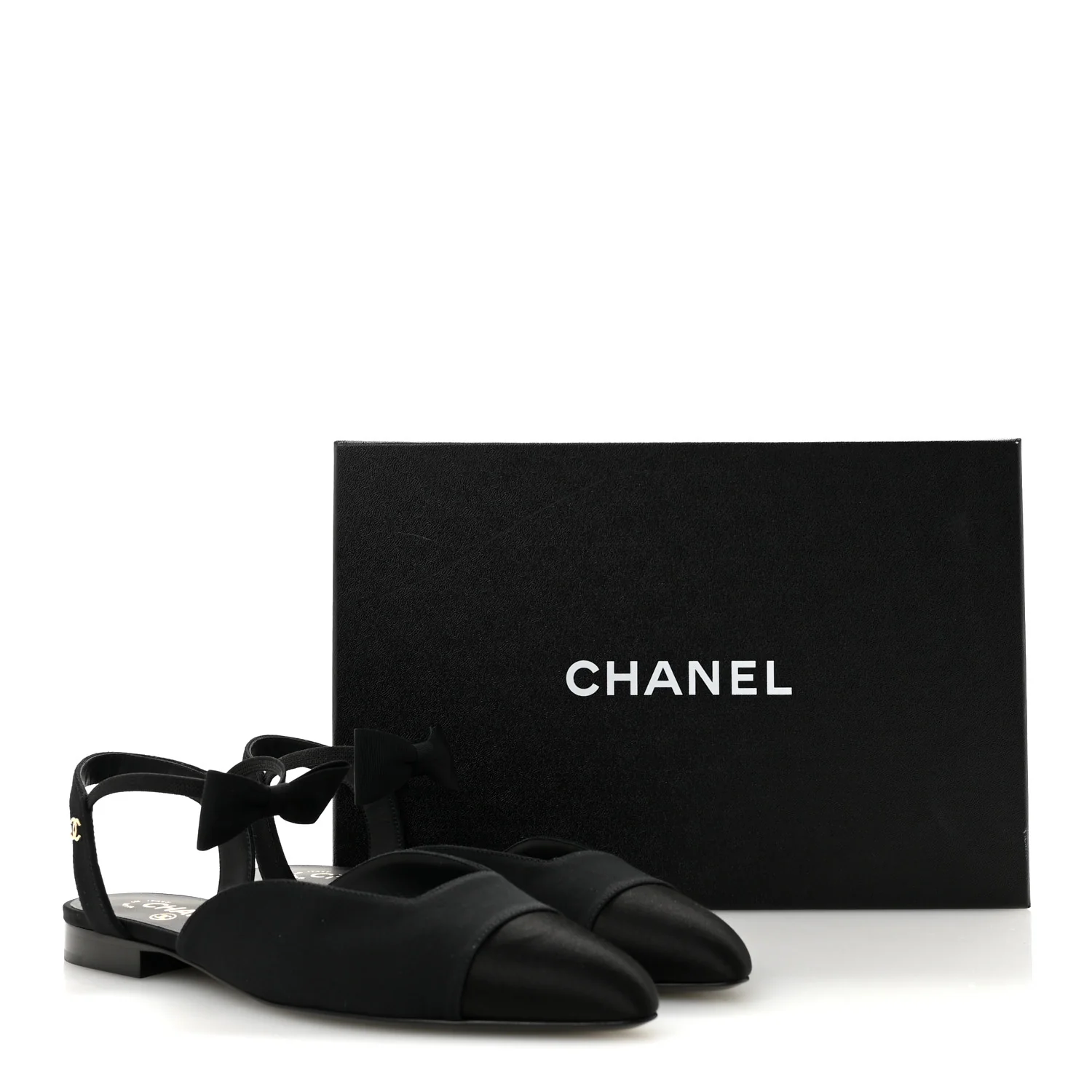 Satin Slingback Cap Toe Bow Flats 39.5 Black - Image 10