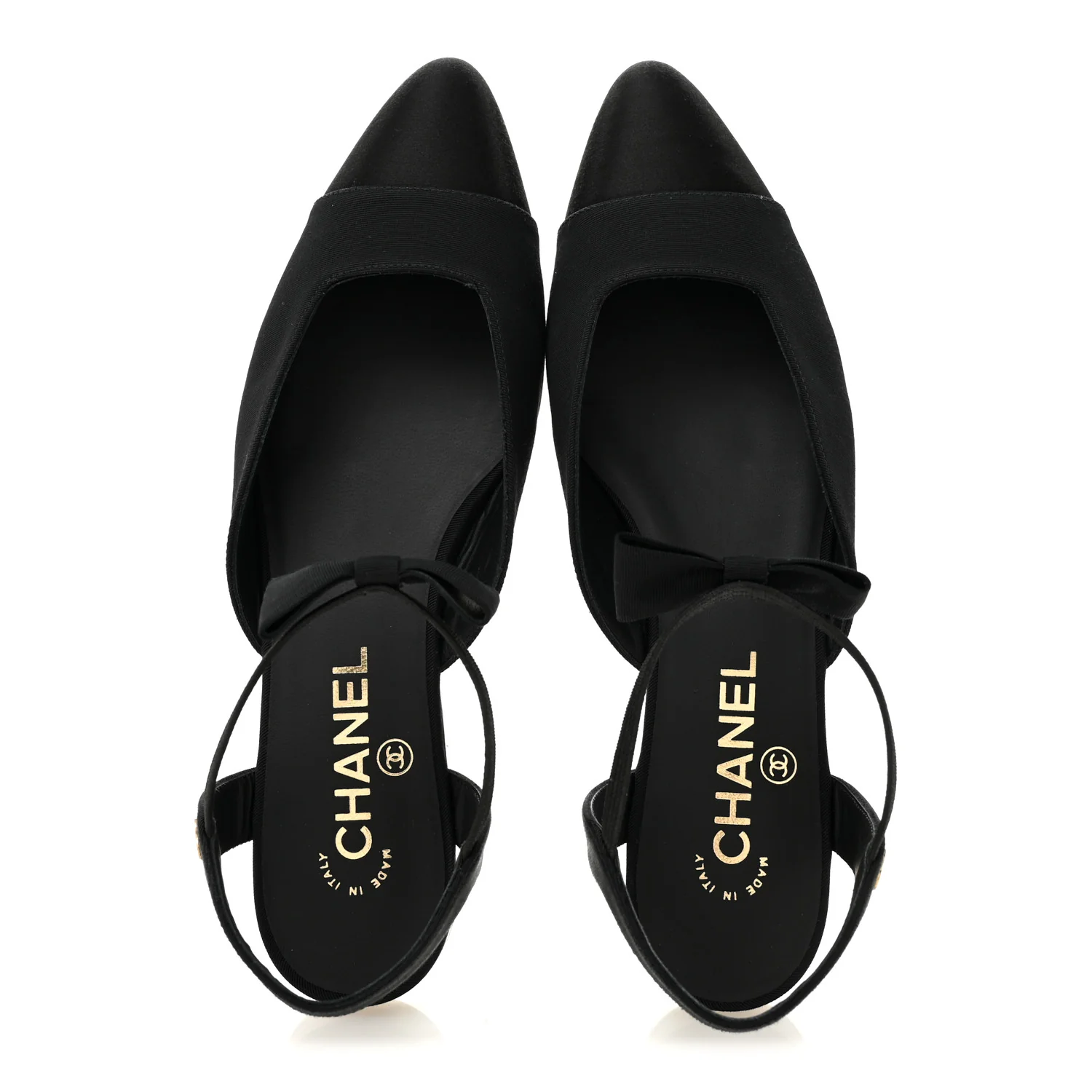 Satin Slingback Cap Toe Bow Flats 39.5 Black - Image 2