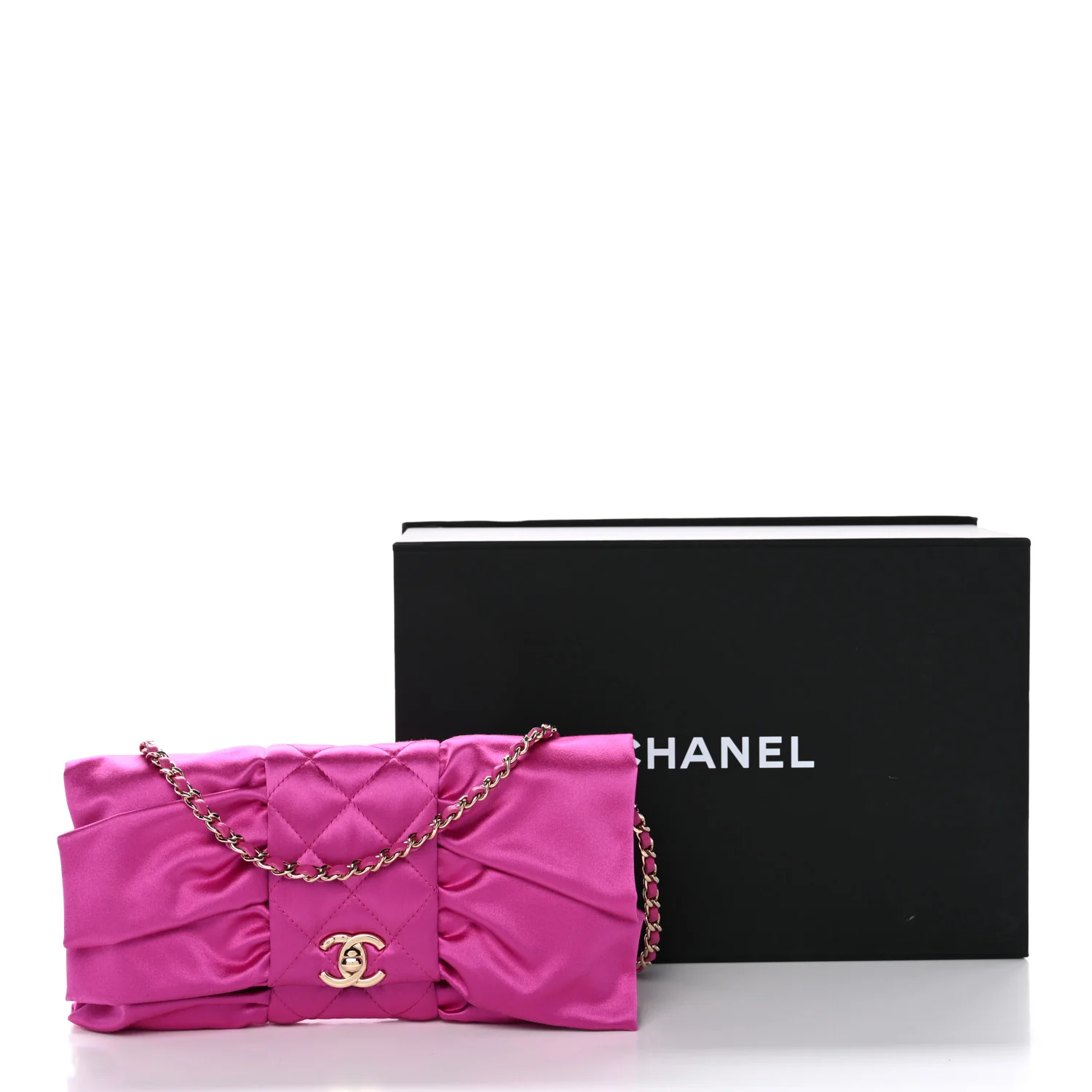 Satin Tie My Bow Flap Clutch With Chain Dark Pink - Image 11