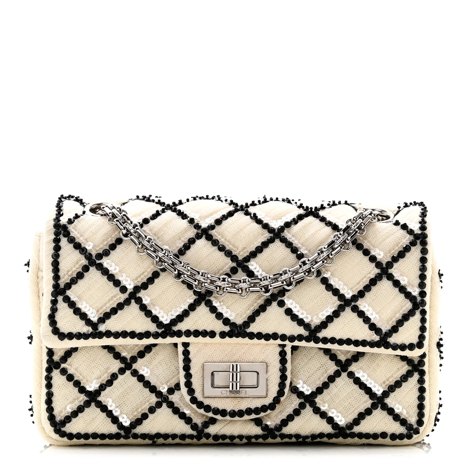 Sequin Mesh Quilted 224 Reissue Flap White Black