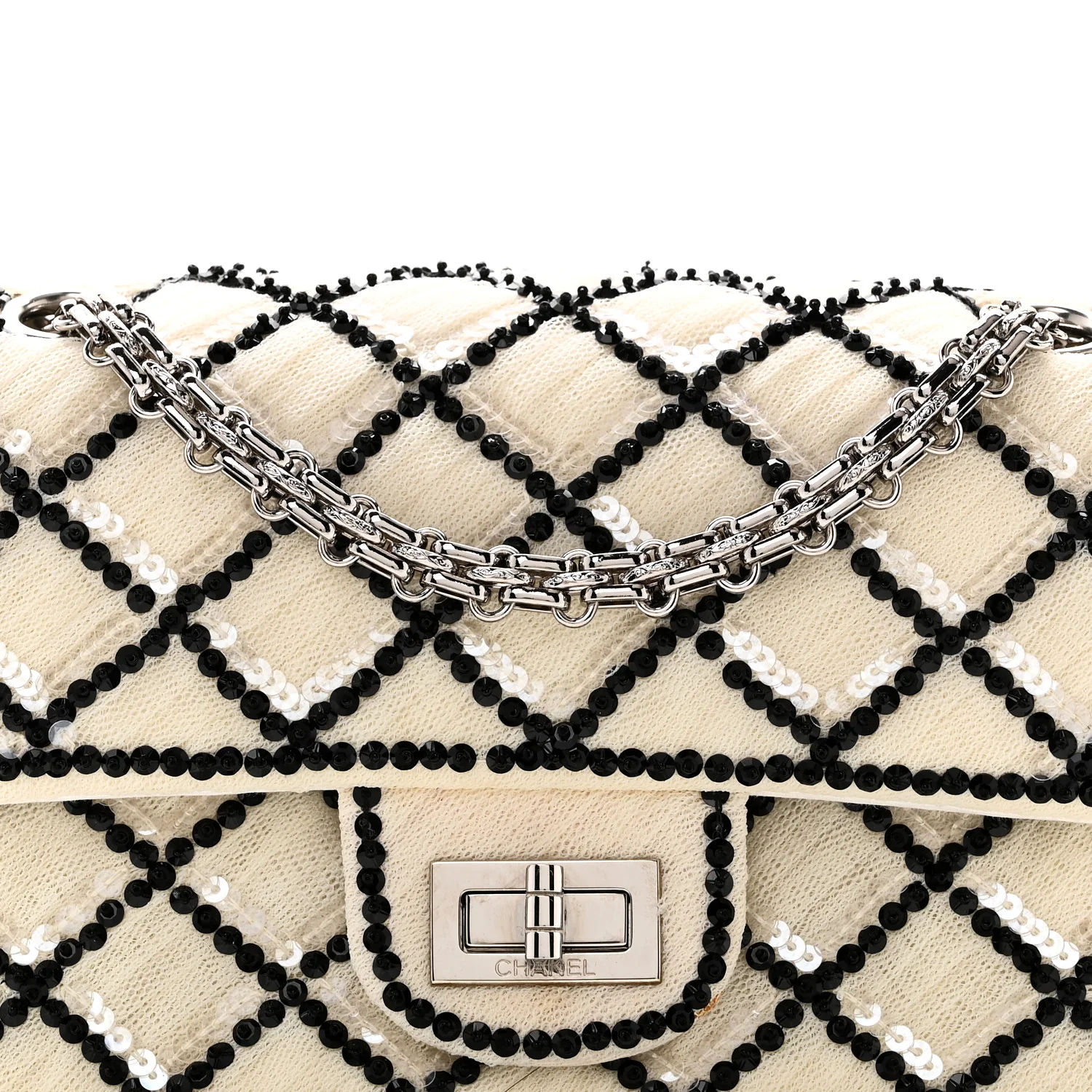 Sequin Mesh Quilted 224 Reissue Flap White Black - Image 8