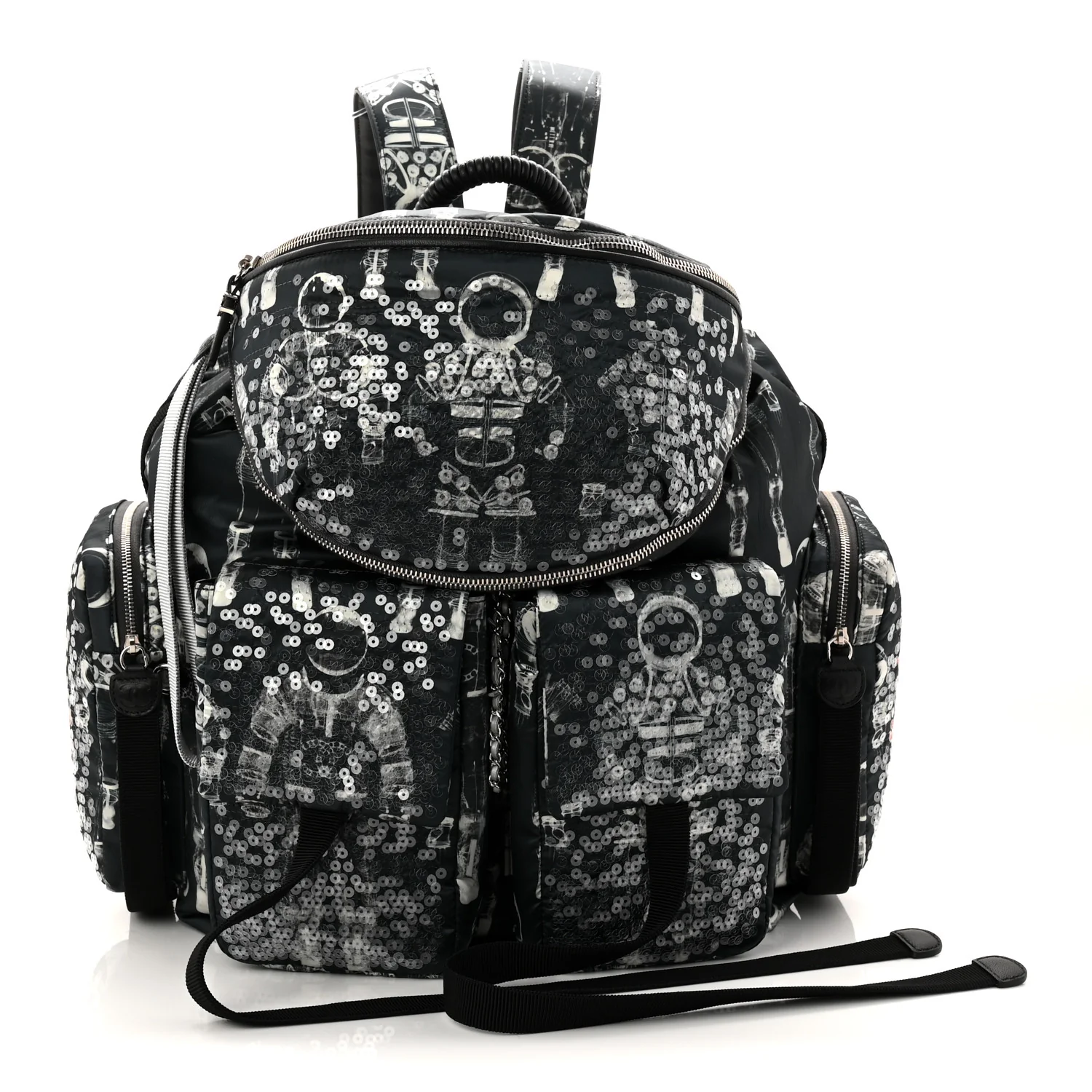 Sequin Nylon Lambskin Astronaut Essentials Backpack Black White