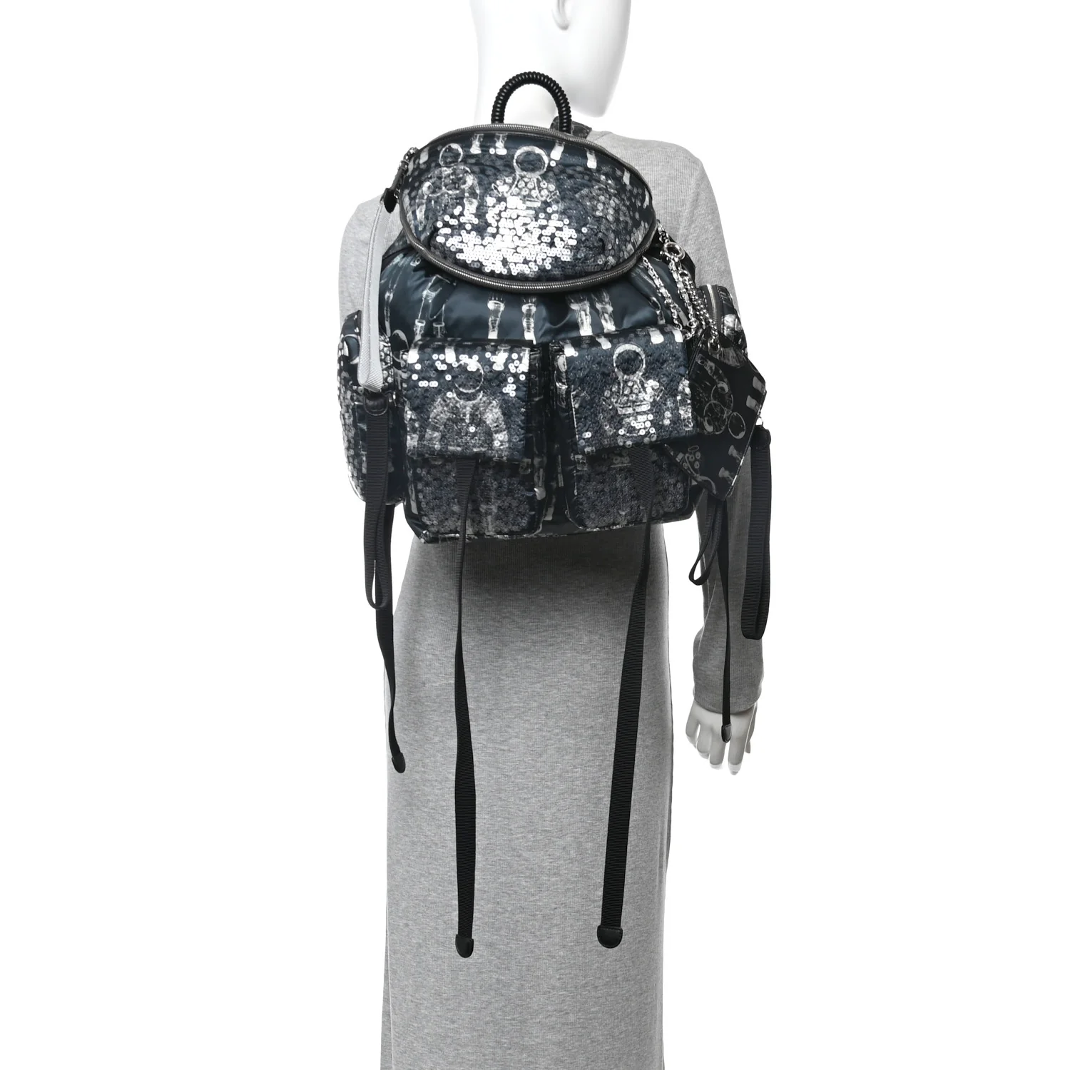 Sequin Nylon Lambskin Astronaut Essentials Backpack Black White - Image 2