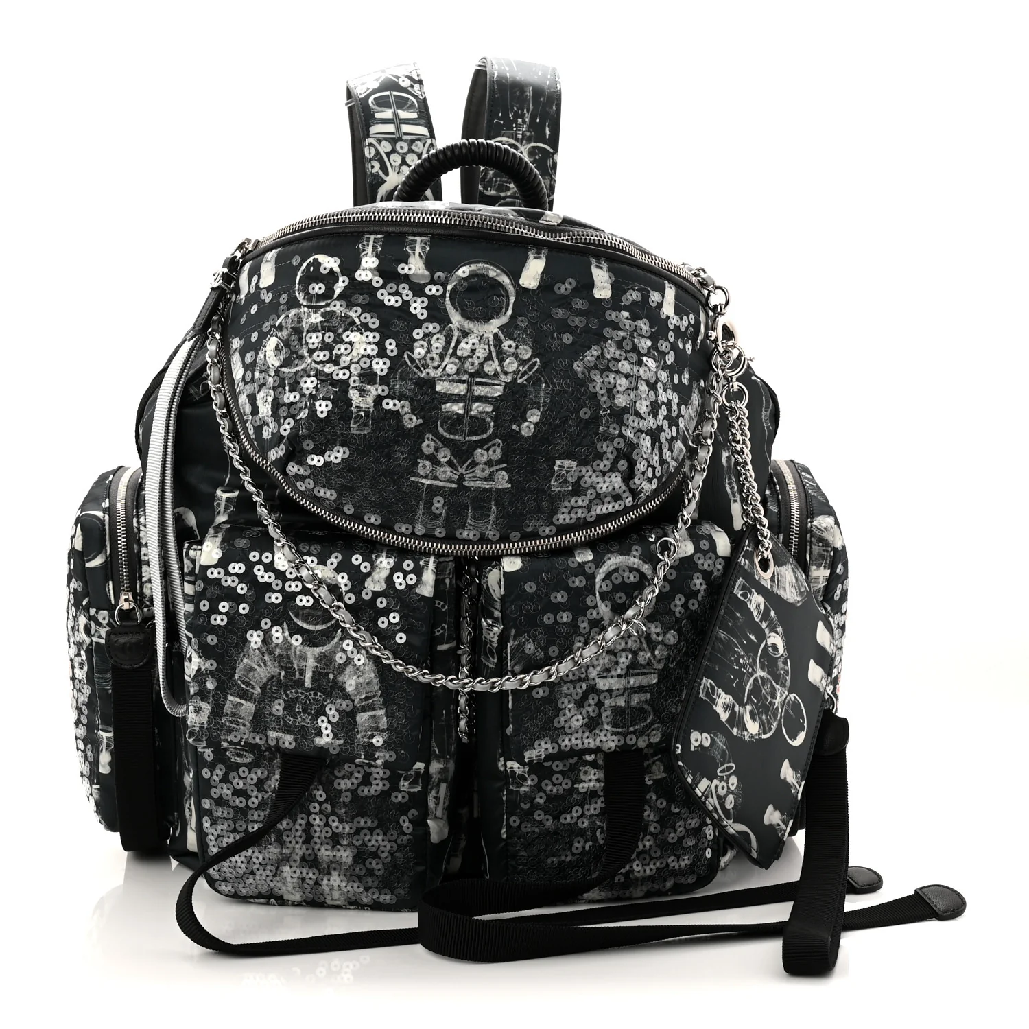 Sequin Nylon Lambskin Astronaut Essentials Backpack Black White - Image 3