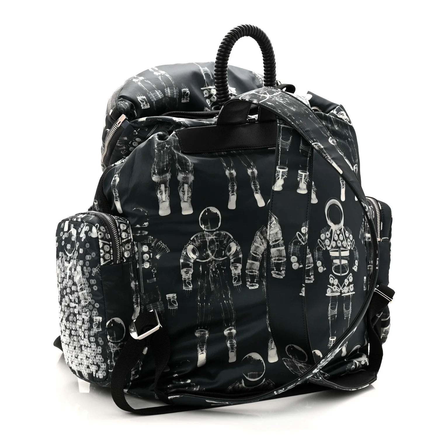 Sequin Nylon Lambskin Astronaut Essentials Backpack Black White - Image 4