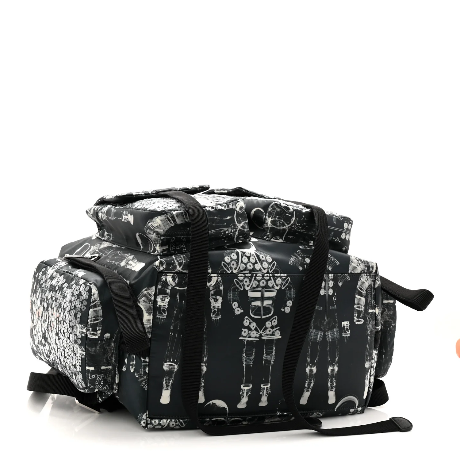 Sequin Nylon Lambskin Astronaut Essentials Backpack Black White - Image 5