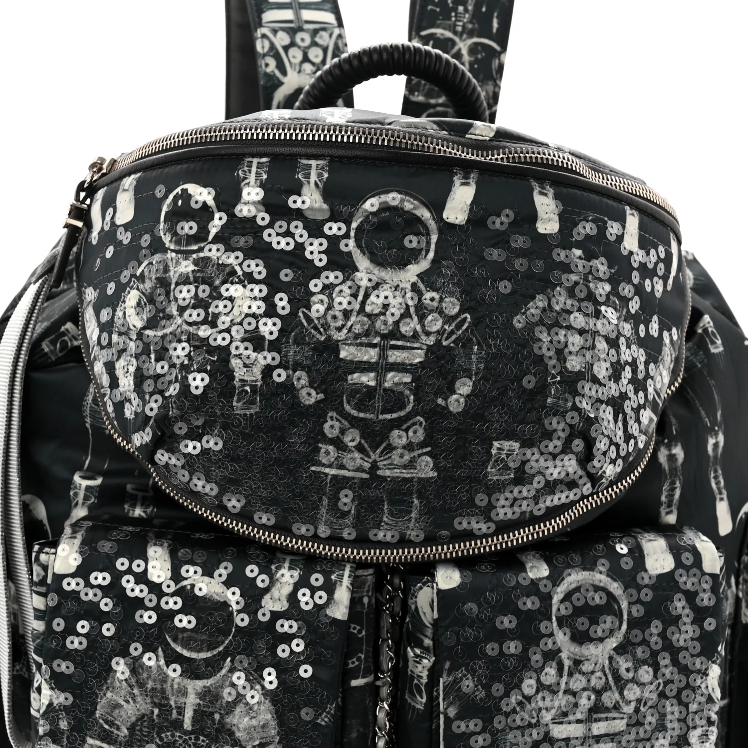 Sequin Nylon Lambskin Astronaut Essentials Backpack Black White - Image 9