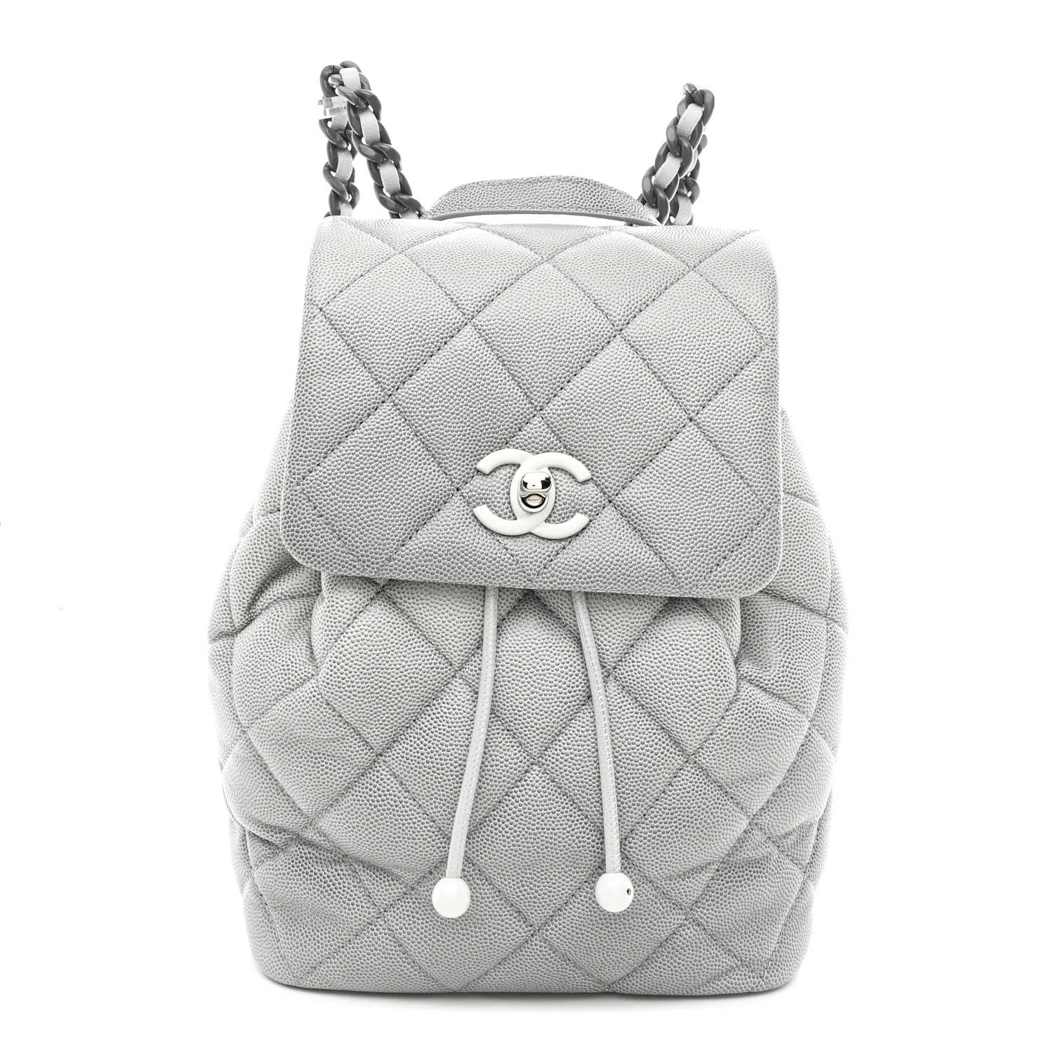 Shaded Caviar Quilted Lacquered CC My Everything Drawstring Backpack Dark Grey Light Grey