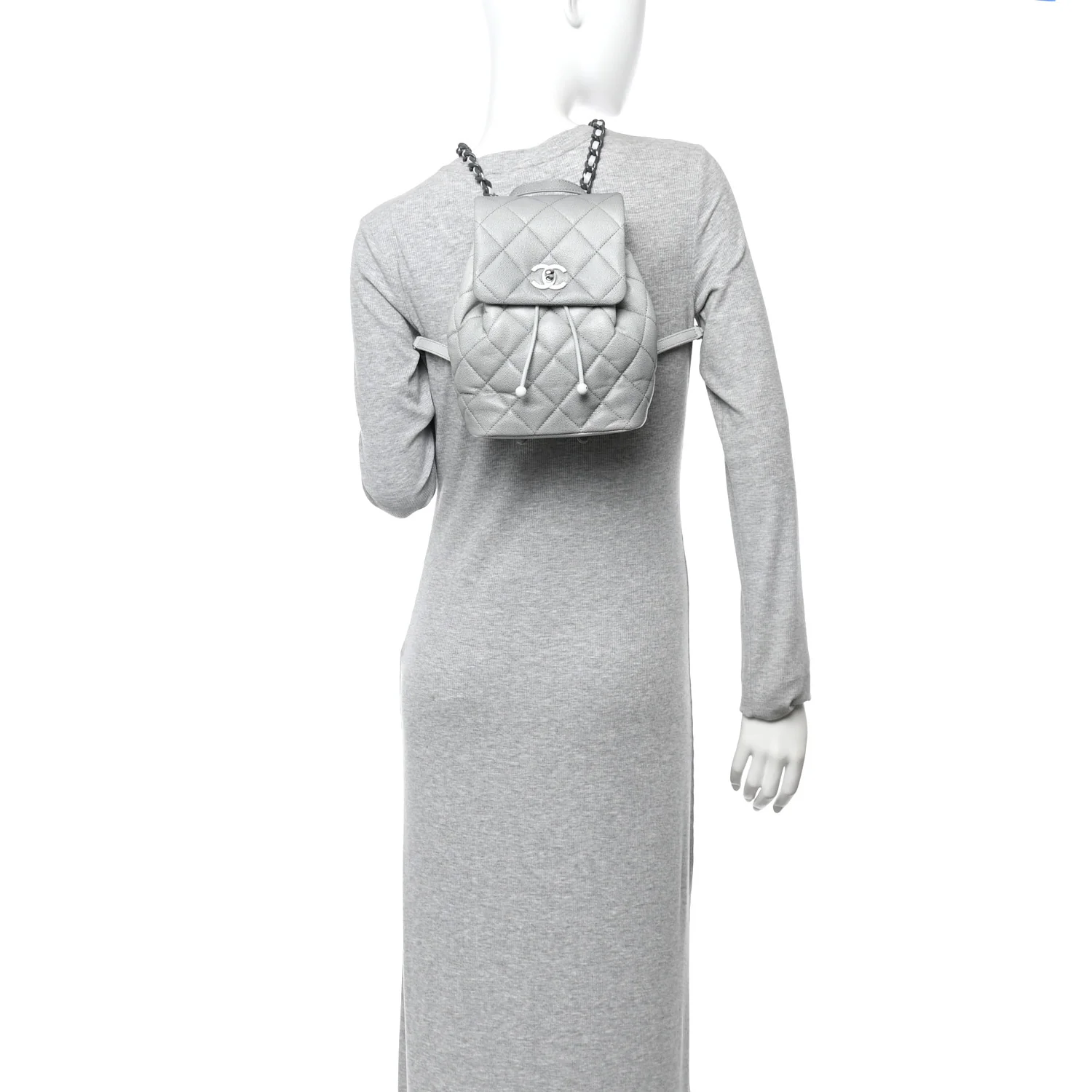 Shaded Caviar Quilted Lacquered CC My Everything Drawstring Backpack Dark Grey Light Grey - Image 2