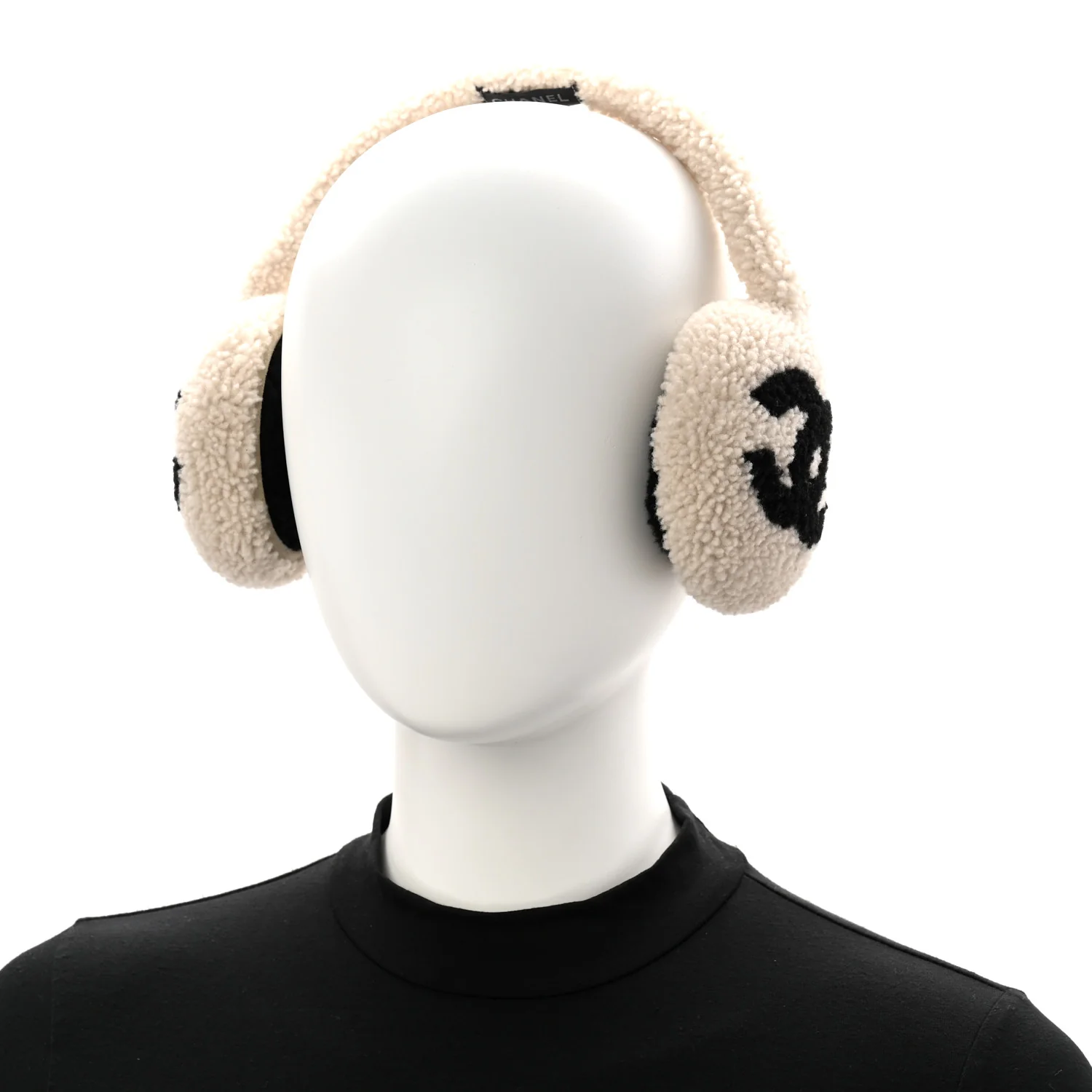 Shearling CC Ear Muffs White Black - Image 2