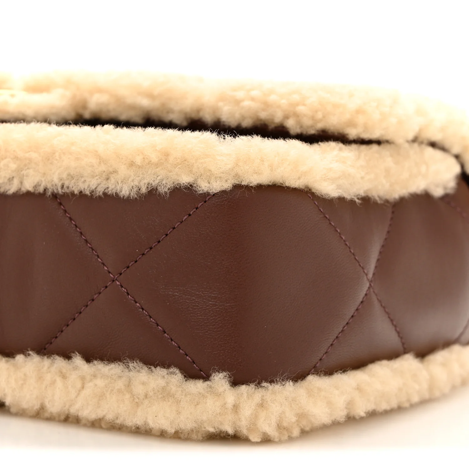 Shearling Lambskin Quilted Furry Coco Flap Dark Brown Beige - Image 10