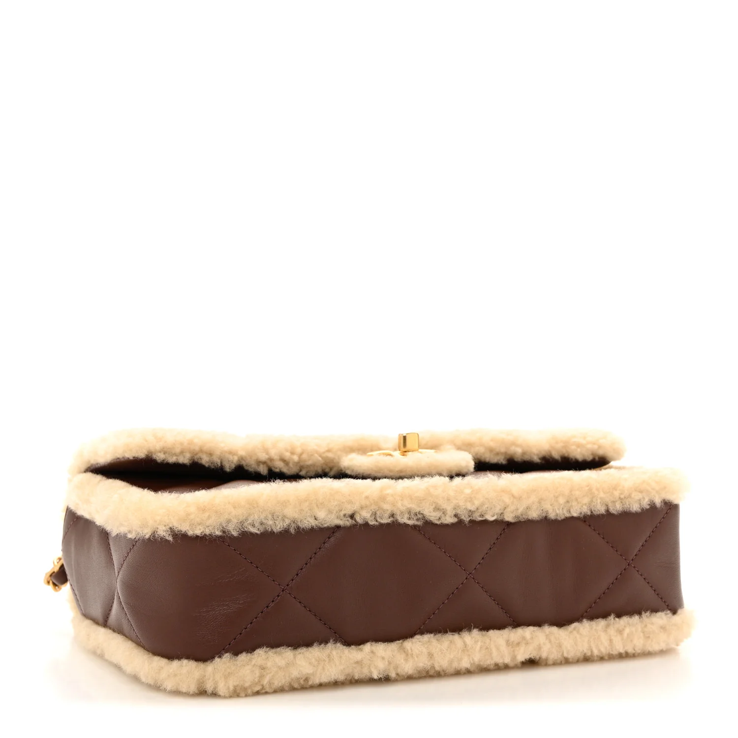 Shearling Lambskin Quilted Furry Coco Flap Dark Brown Beige - Image 4
