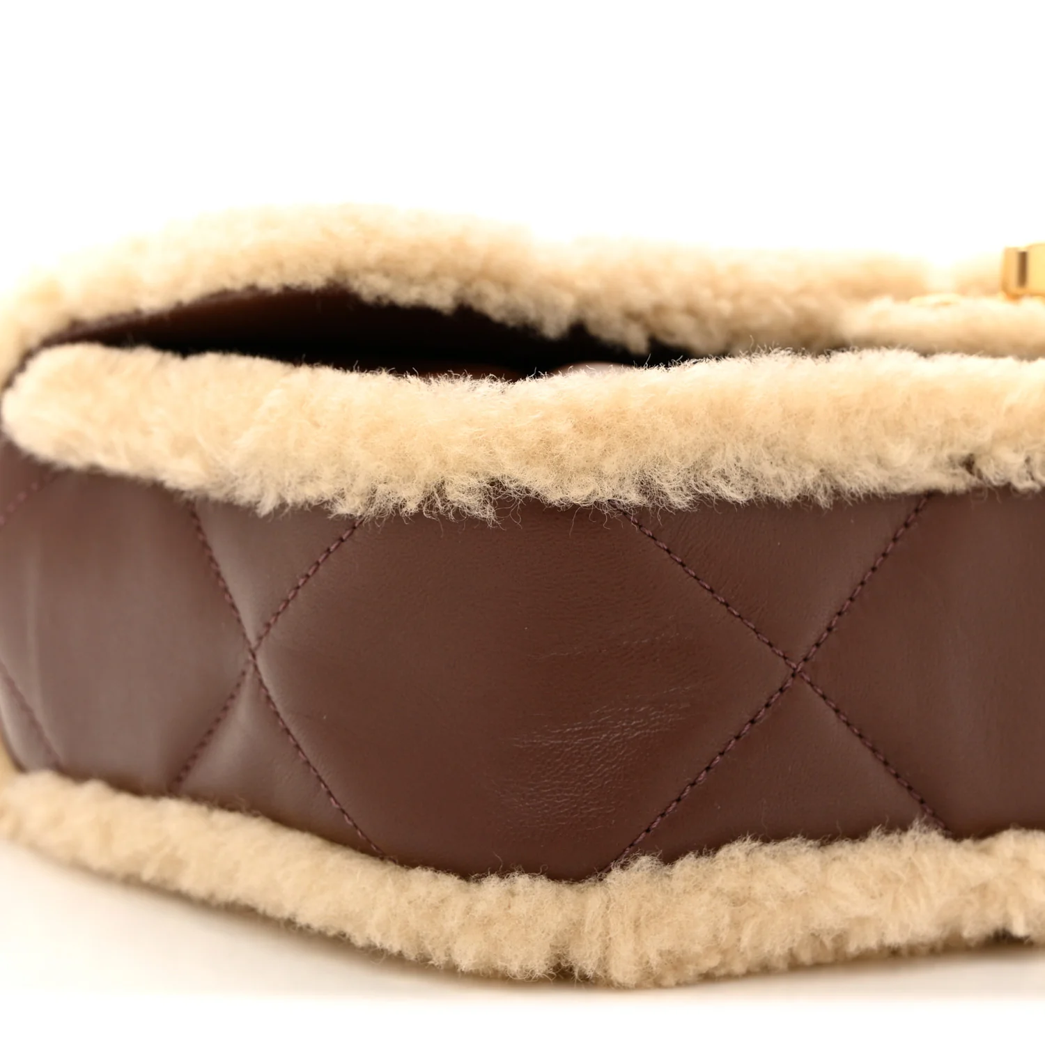 Shearling Lambskin Quilted Furry Coco Flap Dark Brown Beige - Image 9