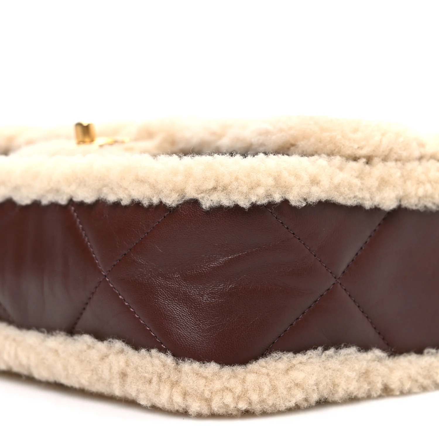 Shearling Lambskin Quilted Furry Coco Flap Dark Brown Beige - Image 10