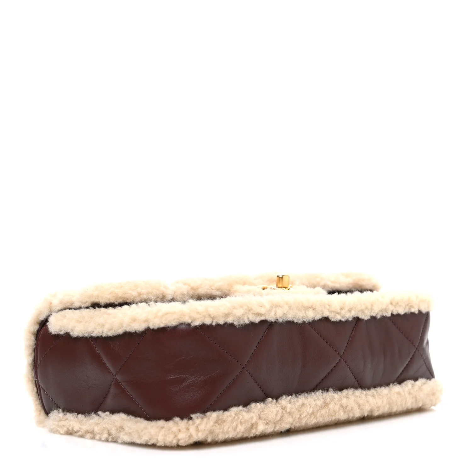 Shearling Lambskin Quilted Furry Coco Flap Dark Brown Beige - Image 4