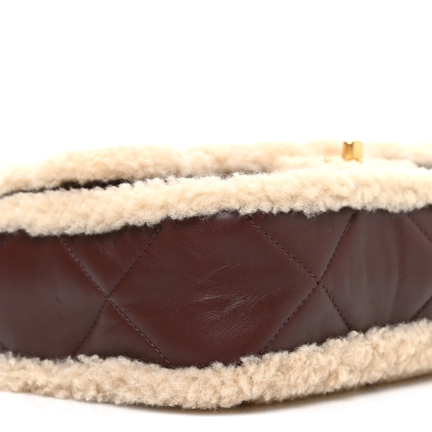Shearling Lambskin Quilted Furry Coco Flap Dark Brown Beige - Image 9