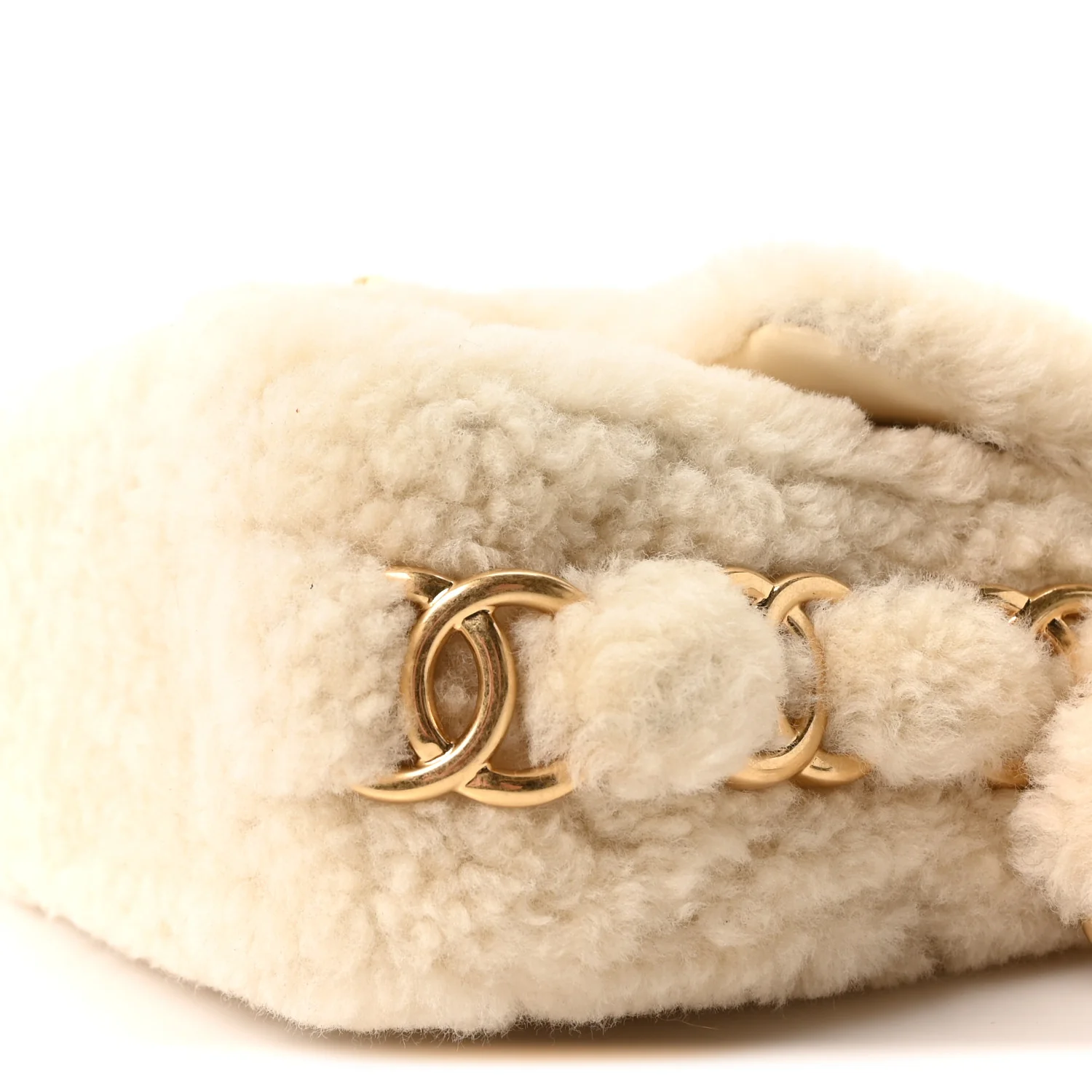 Shearling Lambskin Quilted Small CC Chain Flap Ecru - Image 10