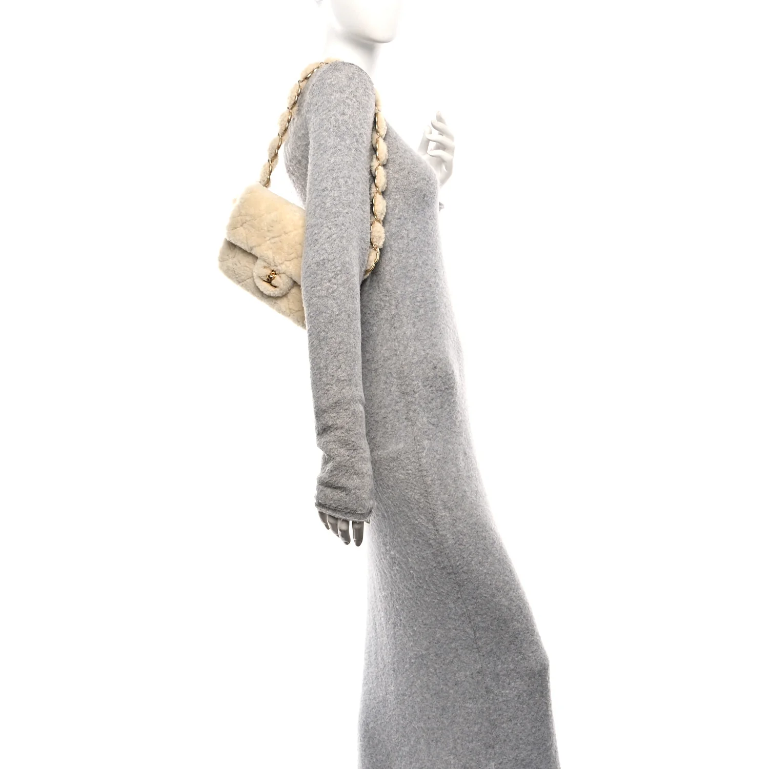 Shearling Lambskin Quilted Small CC Chain Flap Ecru - Image 2