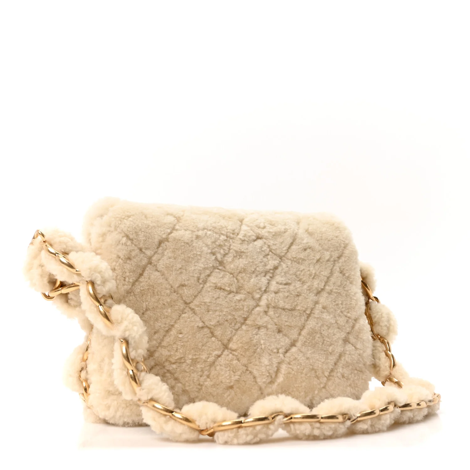 Shearling Lambskin Quilted Small CC Chain Flap Ecru - Image 3