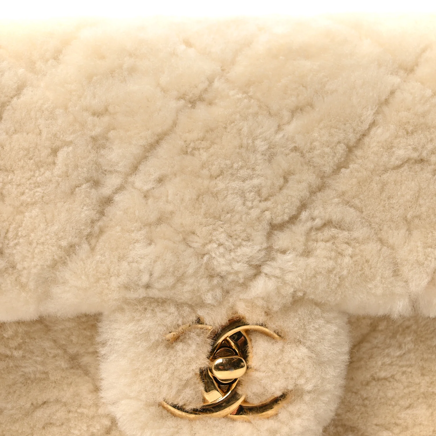 Shearling Lambskin Quilted Small CC Chain Flap Ecru - Image 8