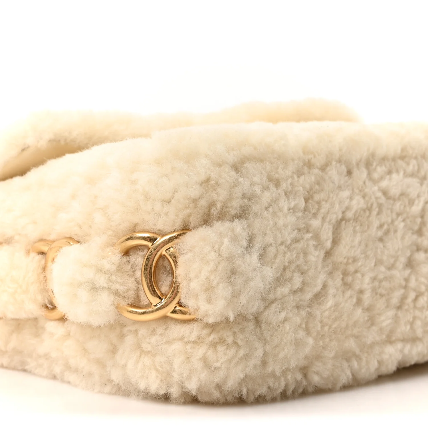 Shearling Lambskin Quilted Small CC Chain Flap Ecru - Image 9