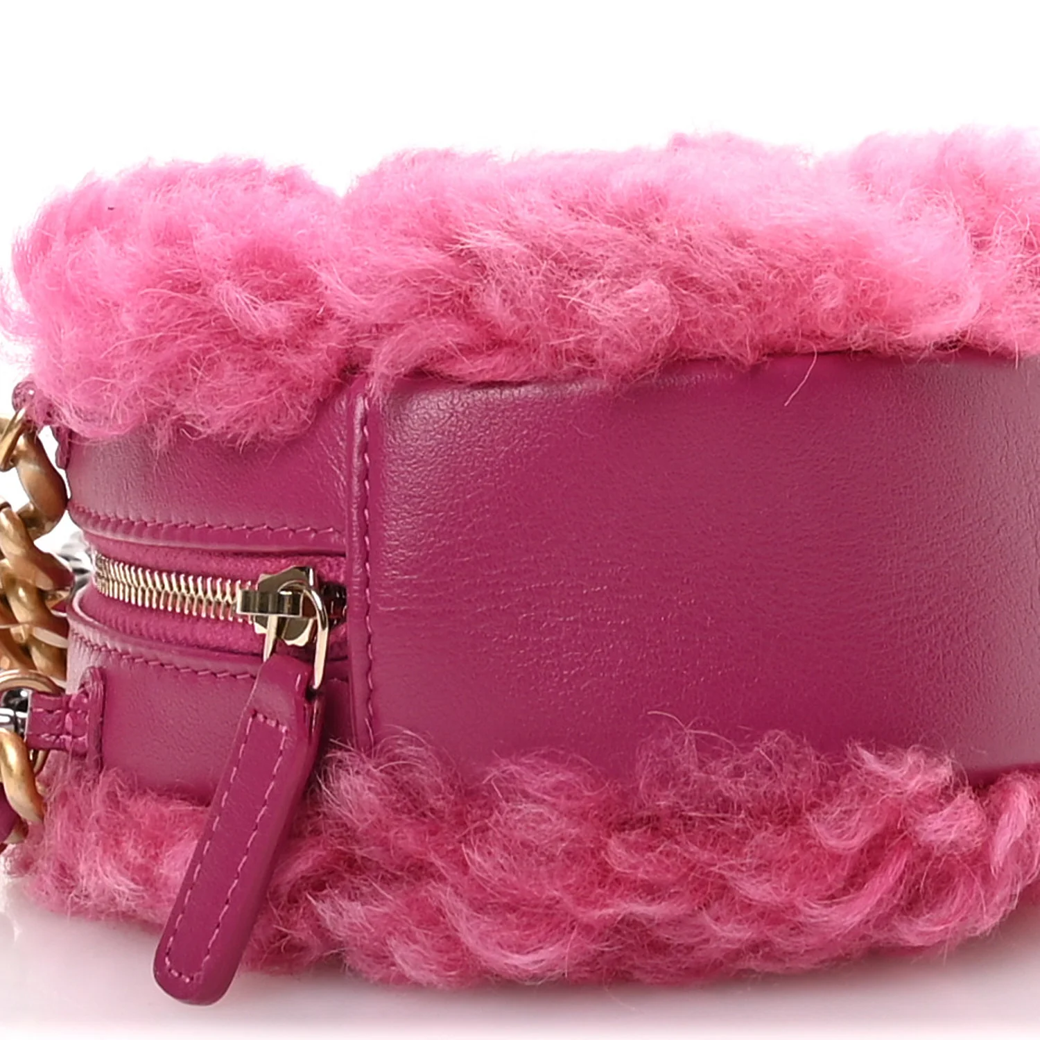 Shearling Sheepskin Chanel 19 Round Clutch With Chain Dark Pink - Image 9