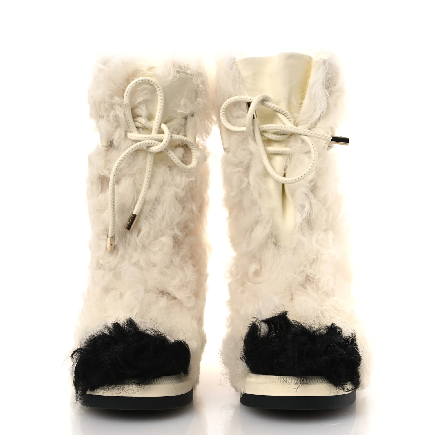 Shearling Sheepskin High Boots 38 Ivory Black - Image 3