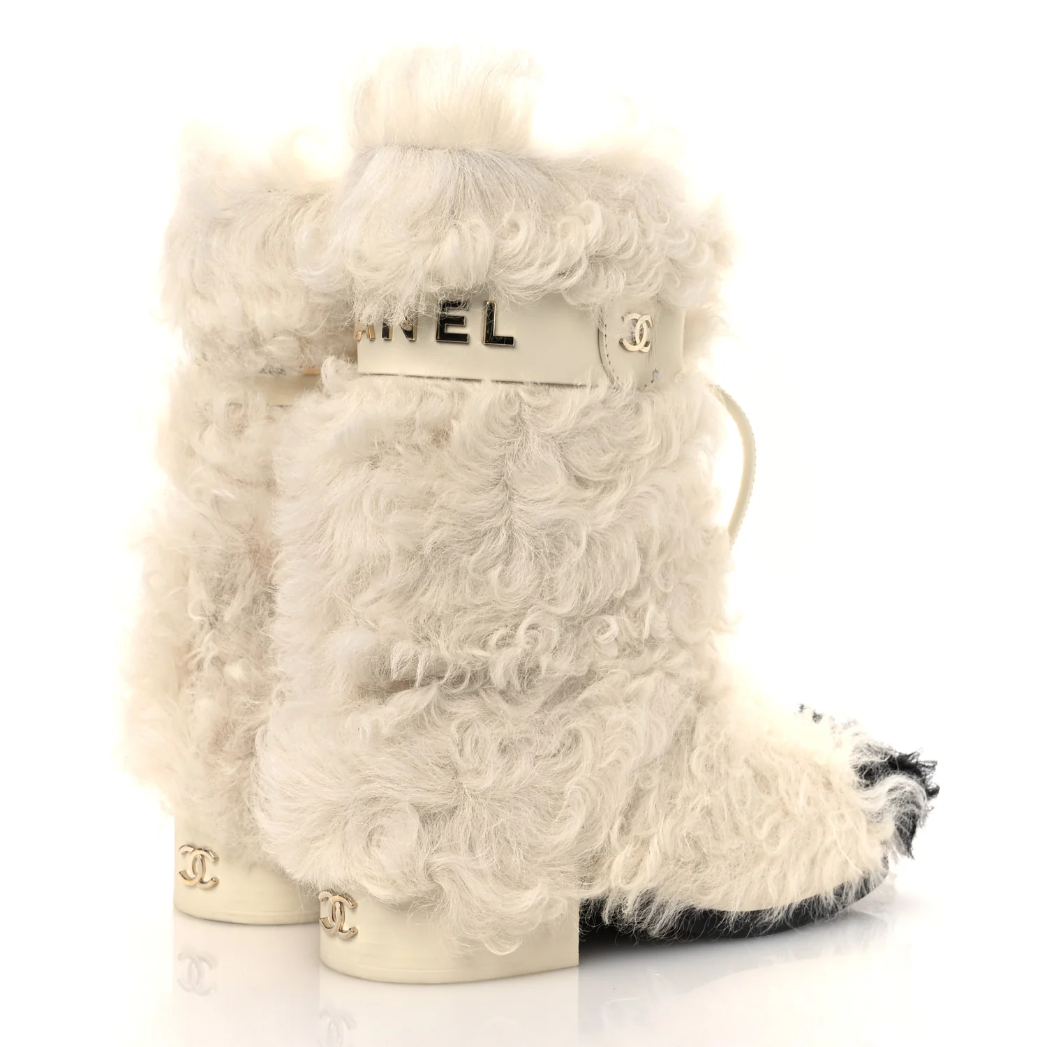 Shearling Sheepskin High Boots 38 Ivory Black - Image 5