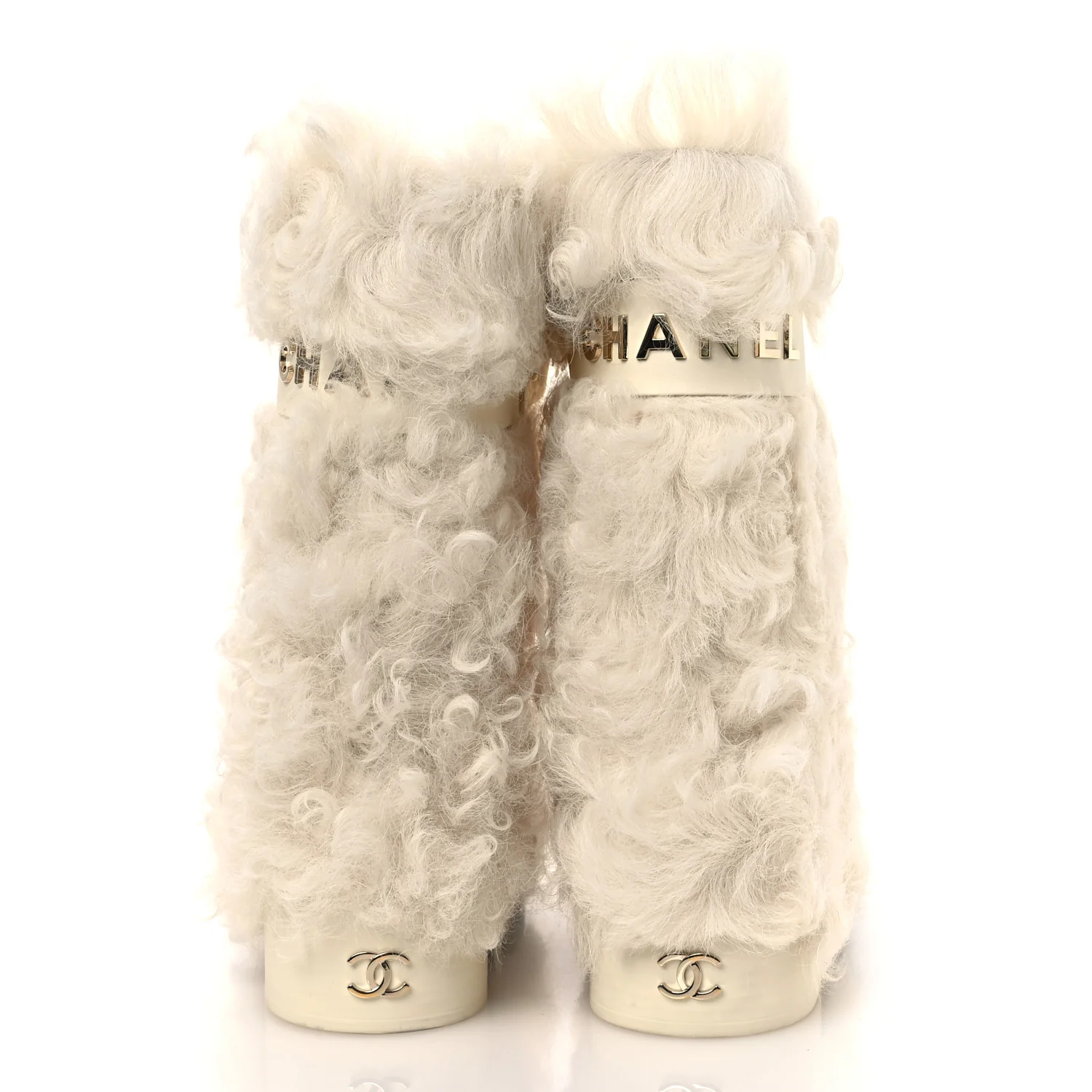 Shearling Sheepskin High Boots 38 Ivory Black - Image 6