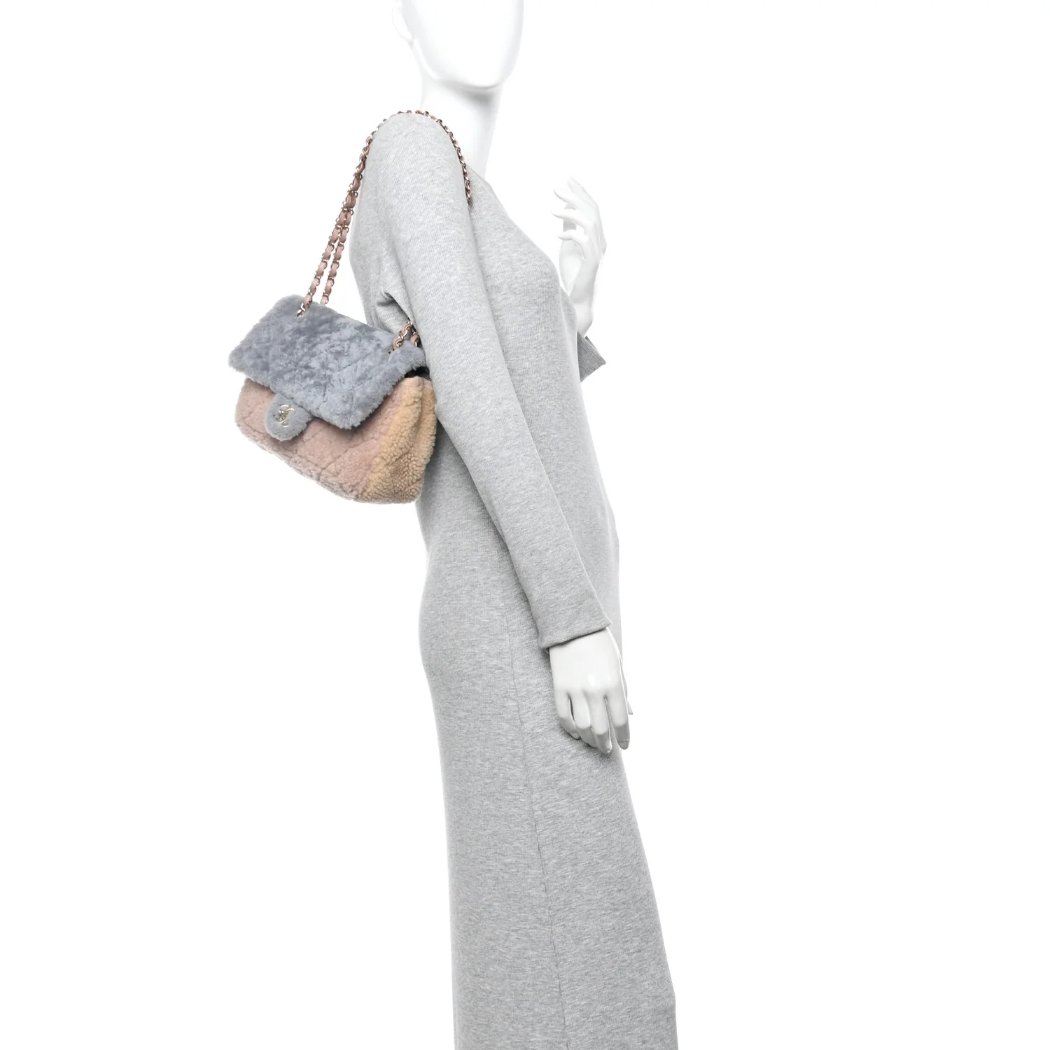 Shearling Sheepskin Single Flap Gray Pink Beige - Image 2