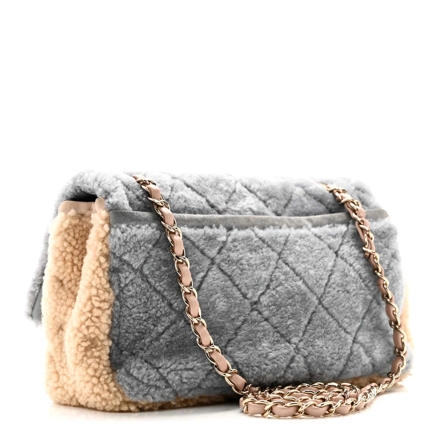 Shearling Sheepskin Single Flap Gray Pink Beige - Image 3