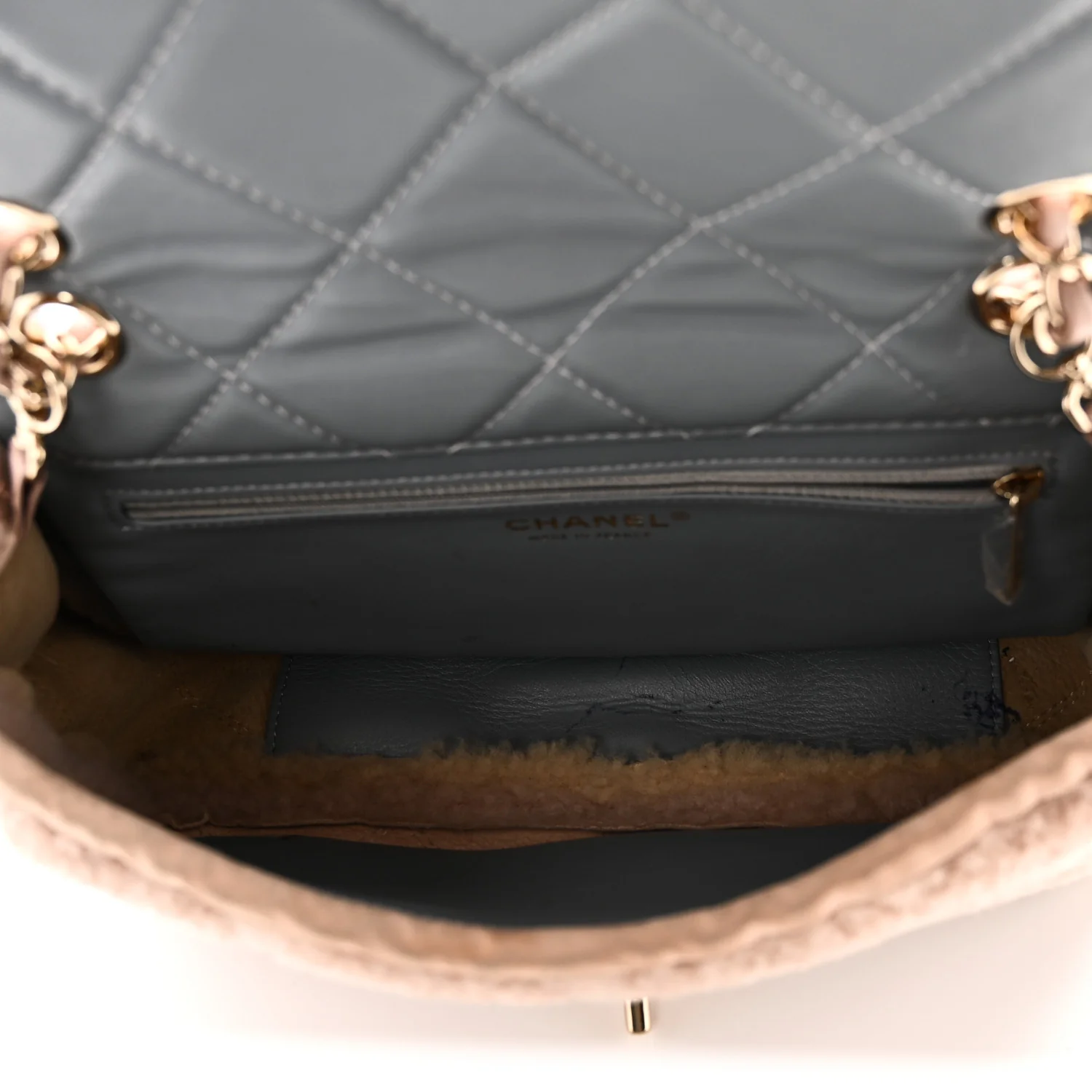 Shearling Sheepskin Single Flap Gray Pink Beige - Image 5