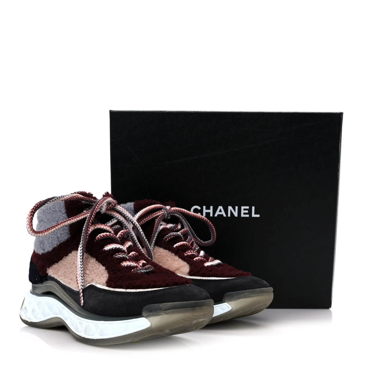 Shearling Suede CC High Top Sneakers 39 Grey Pink Burgundy - Image 10