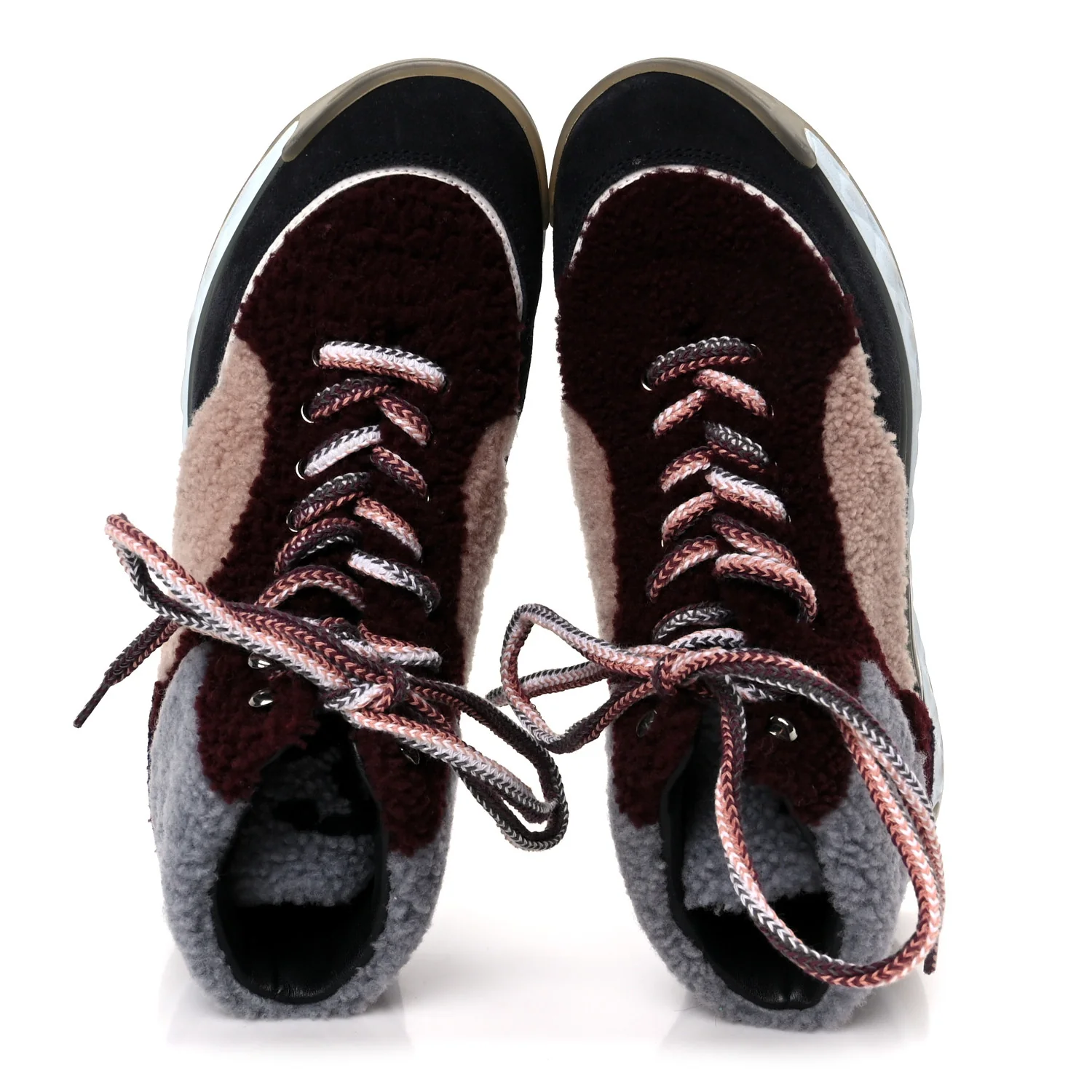Shearling Suede CC High Top Sneakers 39 Grey Pink Burgundy - Image 2