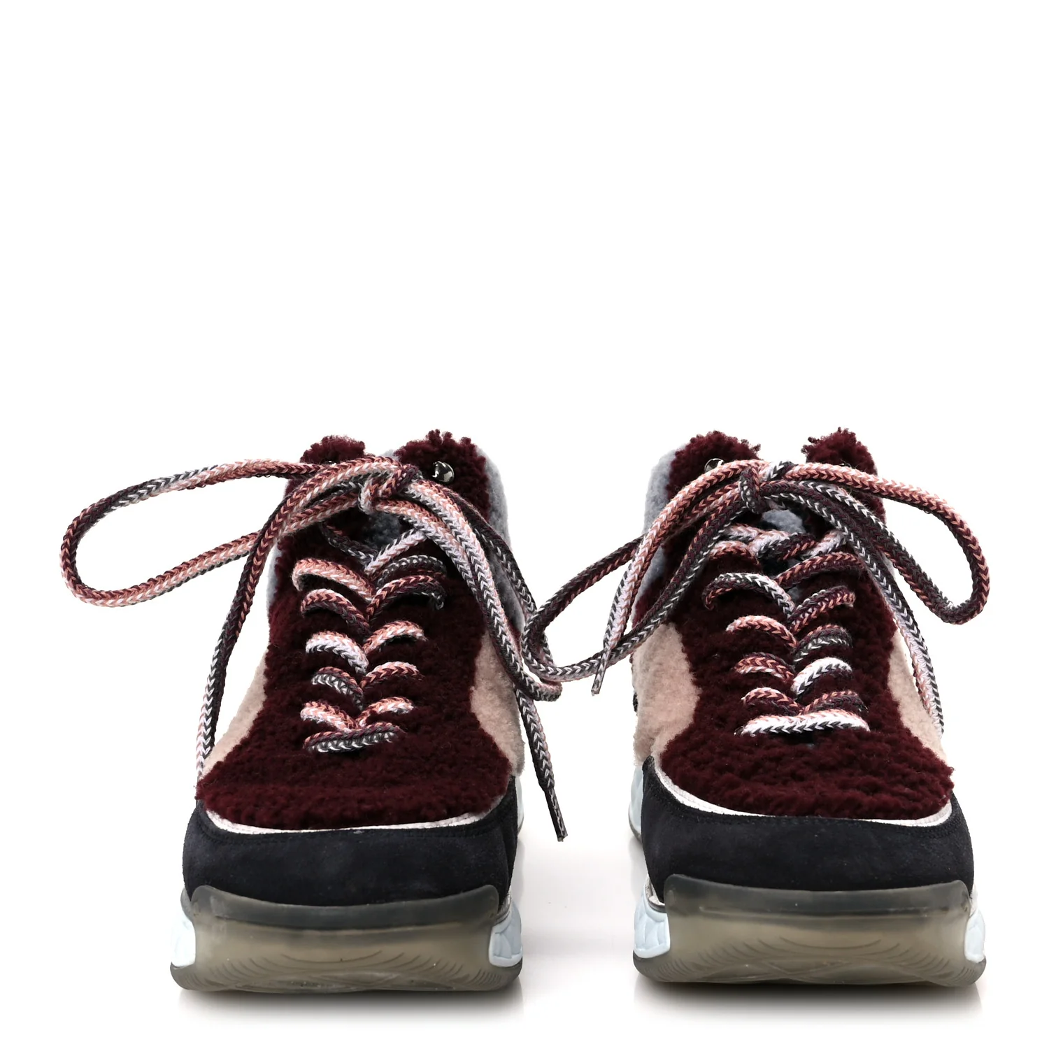 Shearling Suede CC High Top Sneakers 39 Grey Pink Burgundy - Image 3