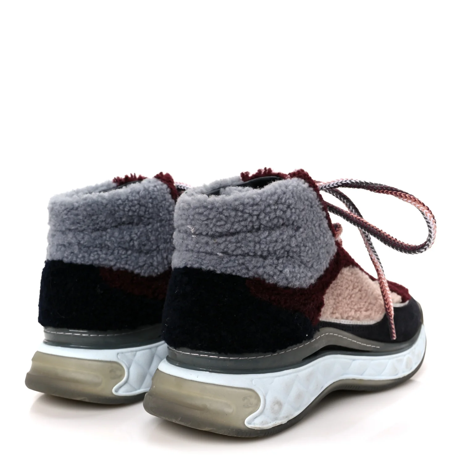 Shearling Suede CC High Top Sneakers 39 Grey Pink Burgundy - Image 5