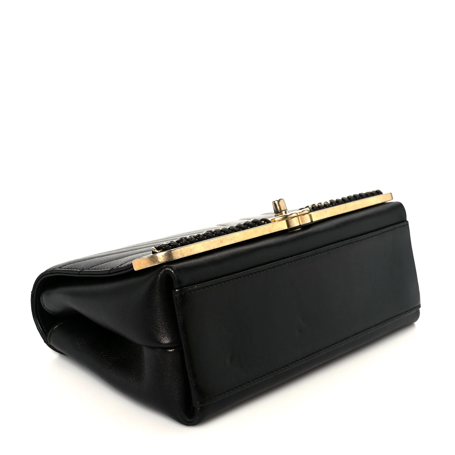 Sheepskin Chevron Stitched Chain Top Handle Flap Black - Image 4