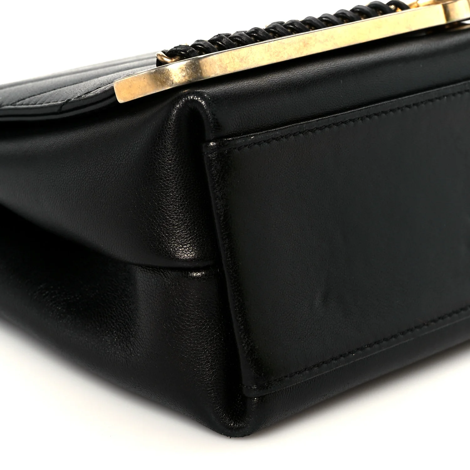 Sheepskin Chevron Stitched Chain Top Handle Flap Black - Image 9