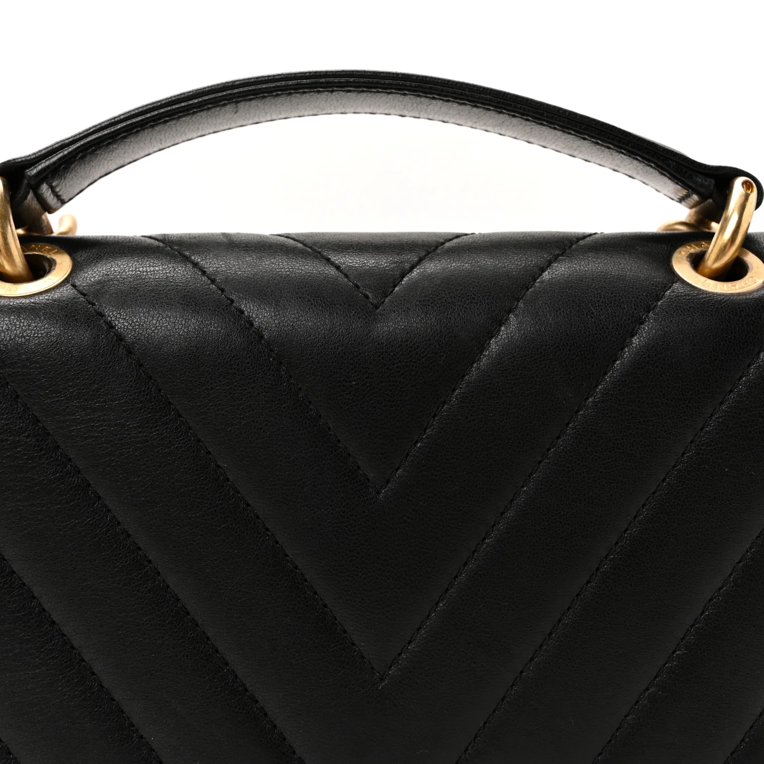 Sheepskin Chevron Stitched Chain Top Handle Flap Black - Image 7