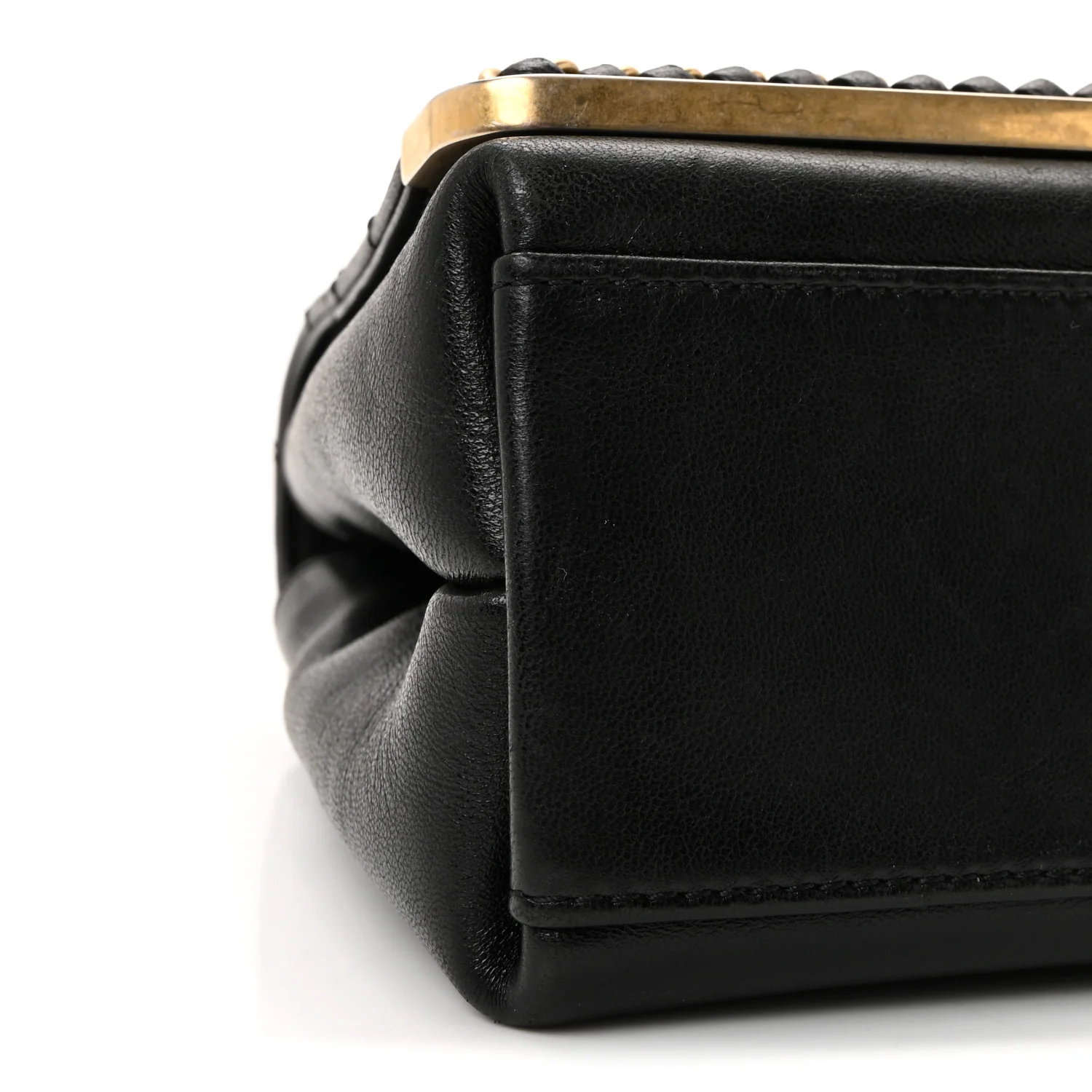 Sheepskin Chevron Stitched Chain Top Handle Flap Black - Image 8
