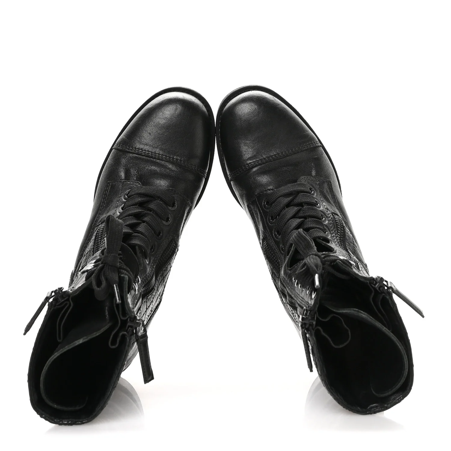Sheepskin Quilted CC Tall Lace Up Combat Boots 38.5 Black - Image 2