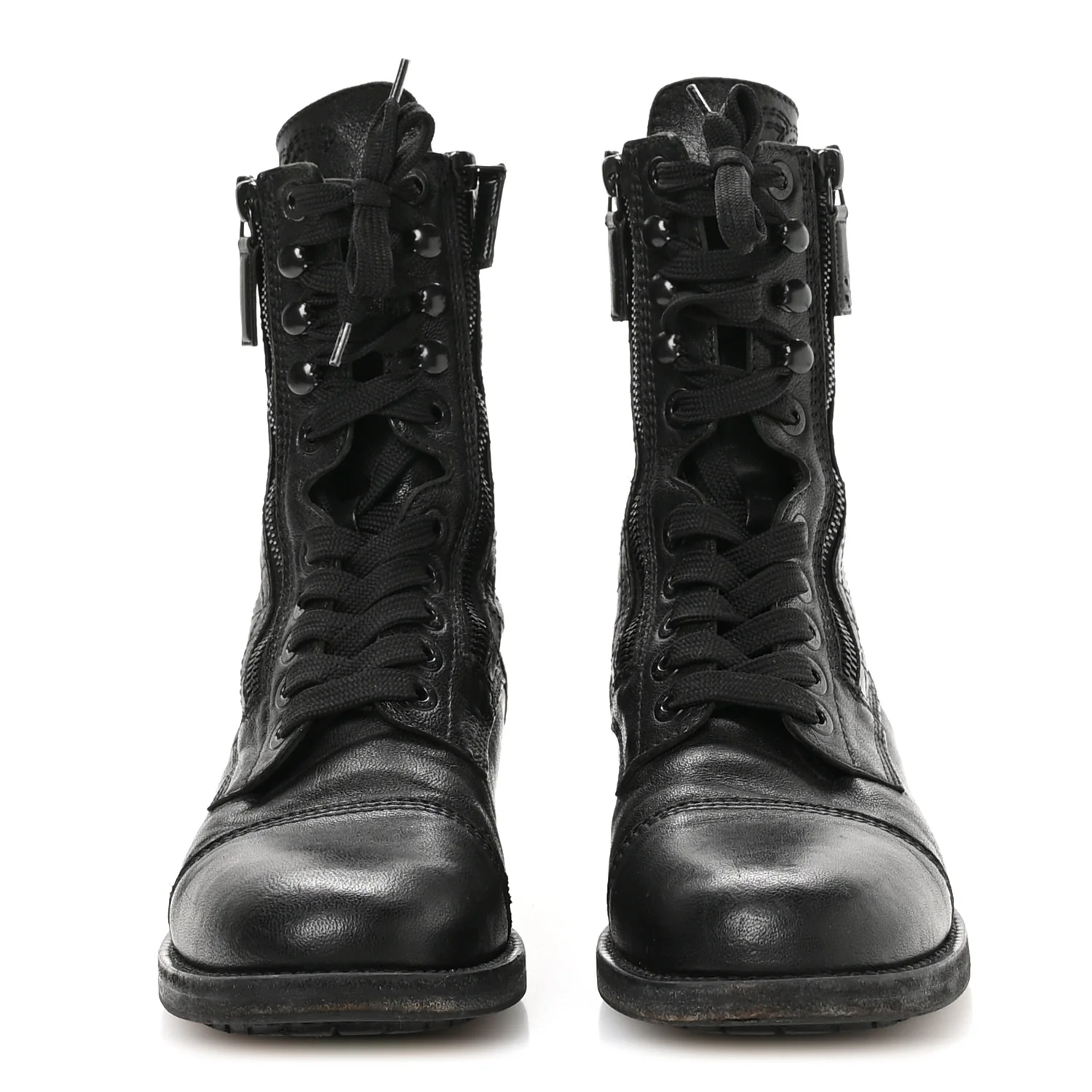 Sheepskin Quilted CC Tall Lace Up Combat Boots 38.5 Black - Image 3