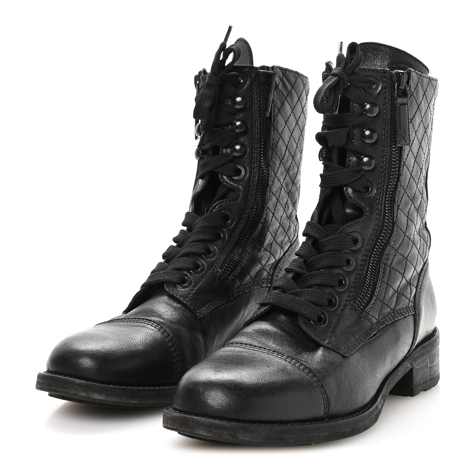 Sheepskin Quilted CC Tall Lace Up Combat Boots 38.5 Black - Image 4